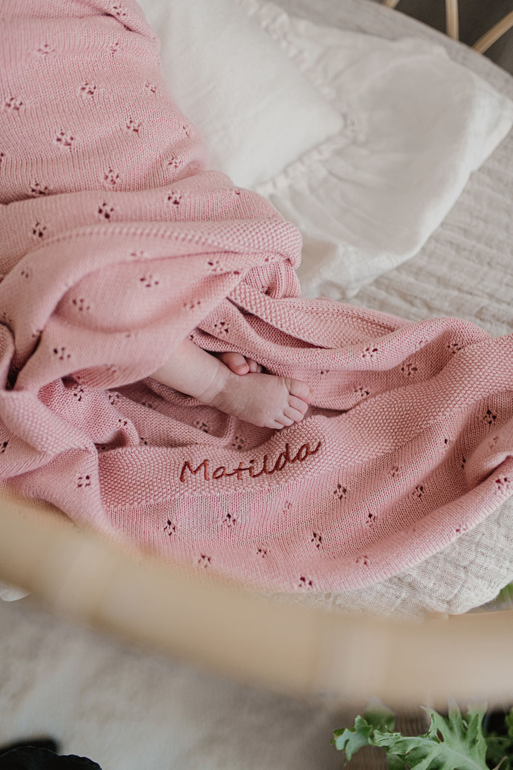 Personalized Baby Blanket - Soft Pointelle Pink Knit Blanket for Newborns & Infants - Perfect for Nursery, Gift Giving & Photo Shoots