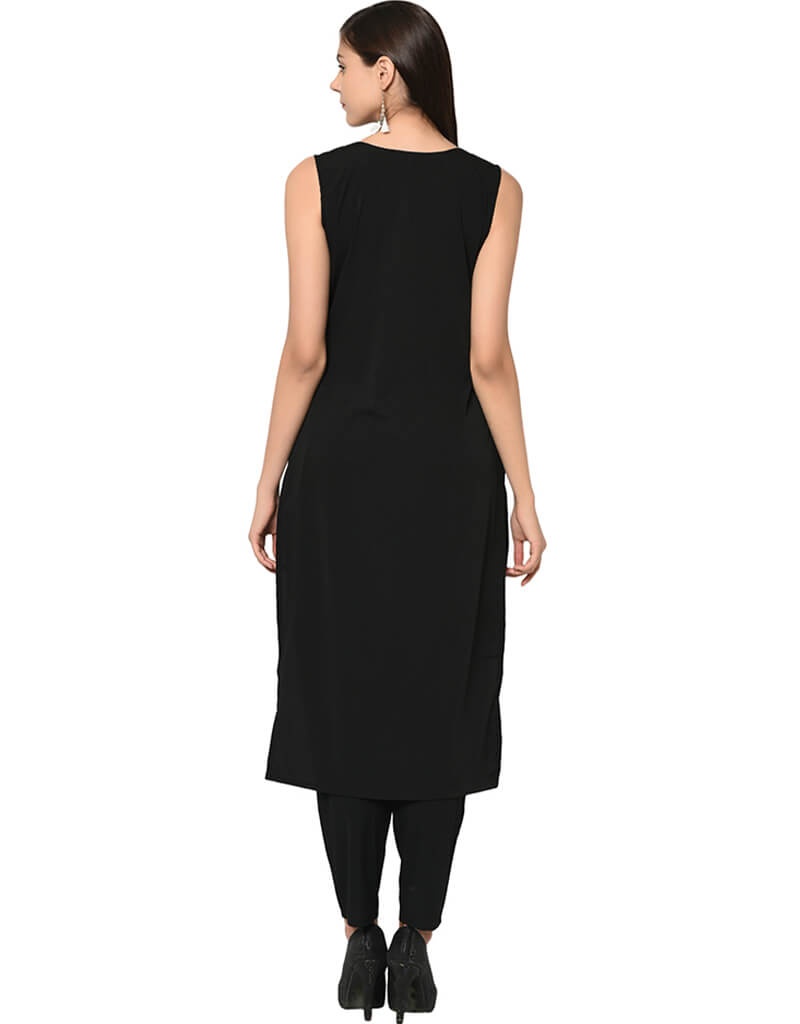 Stylish Black Crepe Pant Kurti for Women - Elegant Indian Ethnic Wear for Parties, Weddings & Festive Occasions