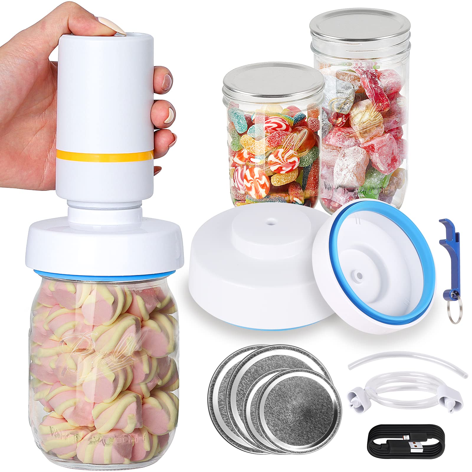 Electric Mason Jar Vacuum Sealer Pump Kit - Compatible with Wide Mouth Jars & Food Saver Machines | Preserve Freshness for Meal Prep, Canning & Long-Term Food Storage