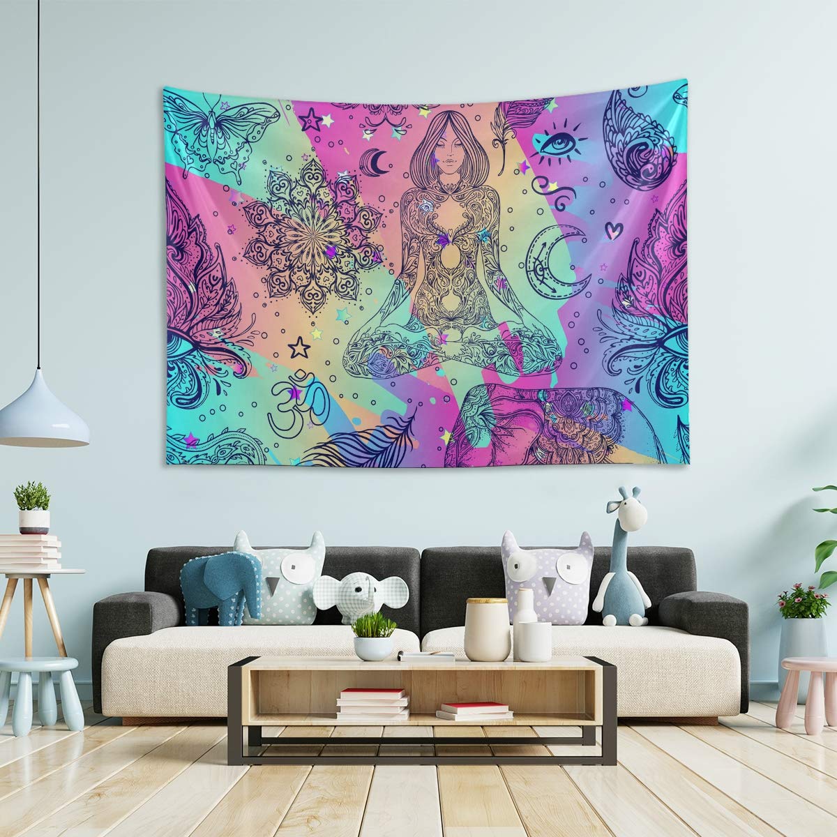 Boho Rainbow Tapestry Wall Hanging - 60x50 Inch Large Decorative Throw for Bedroom & Living Room | Hippie Room Decor, Dorm Aesthetic, Festival Backdrop