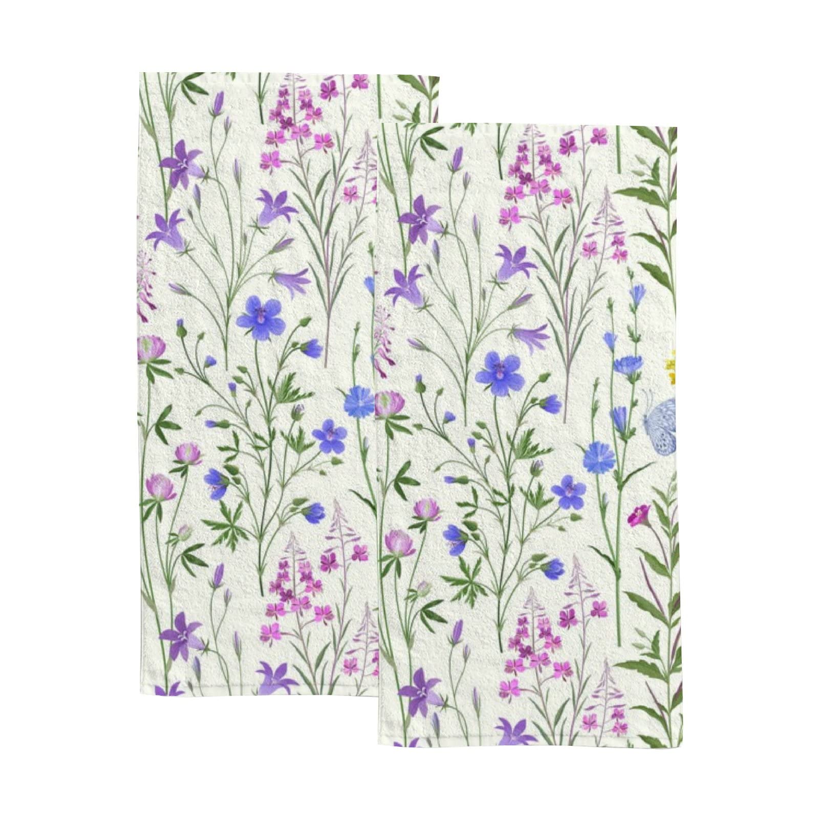 Vantaso 2-Pack Soft & Absorbent Bath Hand Towels - Spring Blue & Pink Meadow Flowers, Beige Washcloths for Kitchen, Bathroom, Hotel, Gym & Spa | Perfect for Home Decor, Guest Towels & Luxury Spa Experience