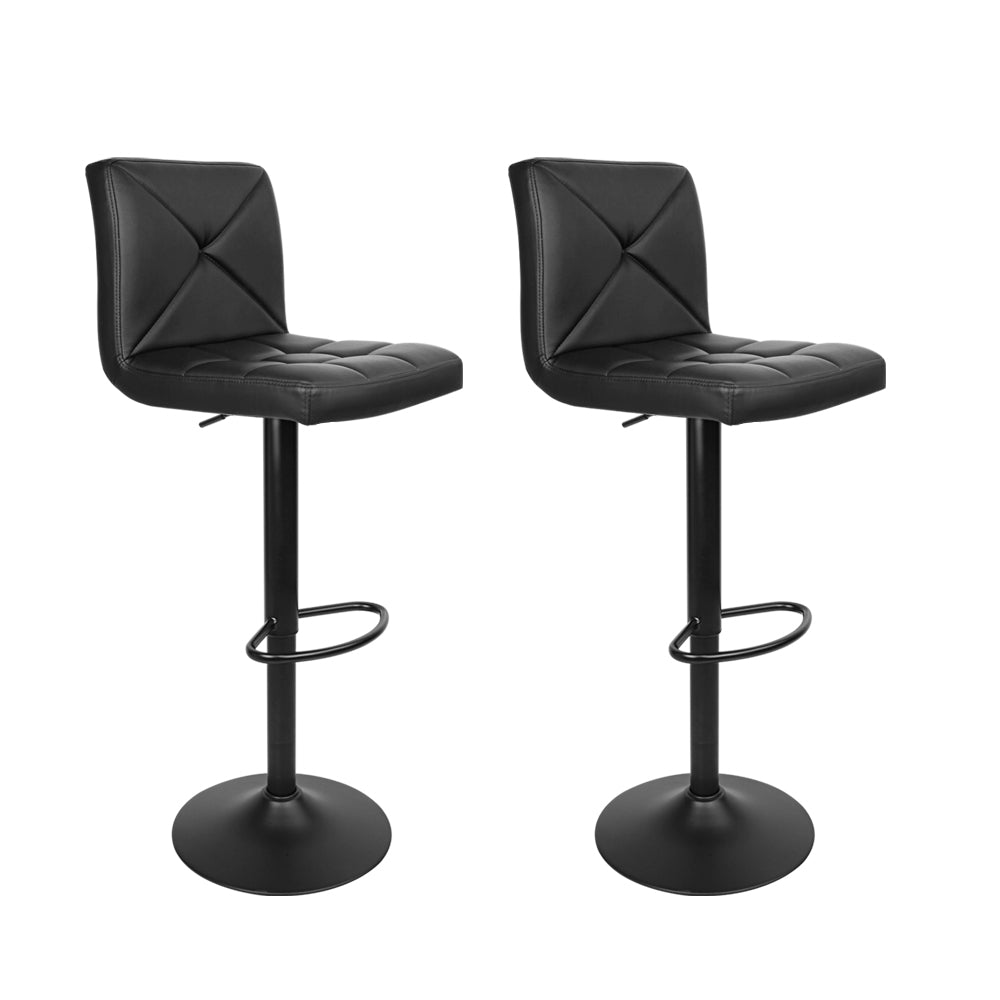 2 Pack Black Leather Bar Stools with Gas Lift - Adjustable Height Kitchen & Dining Chairs for Counter, Island, or Pub - Modern Home Decor & Seating Solution