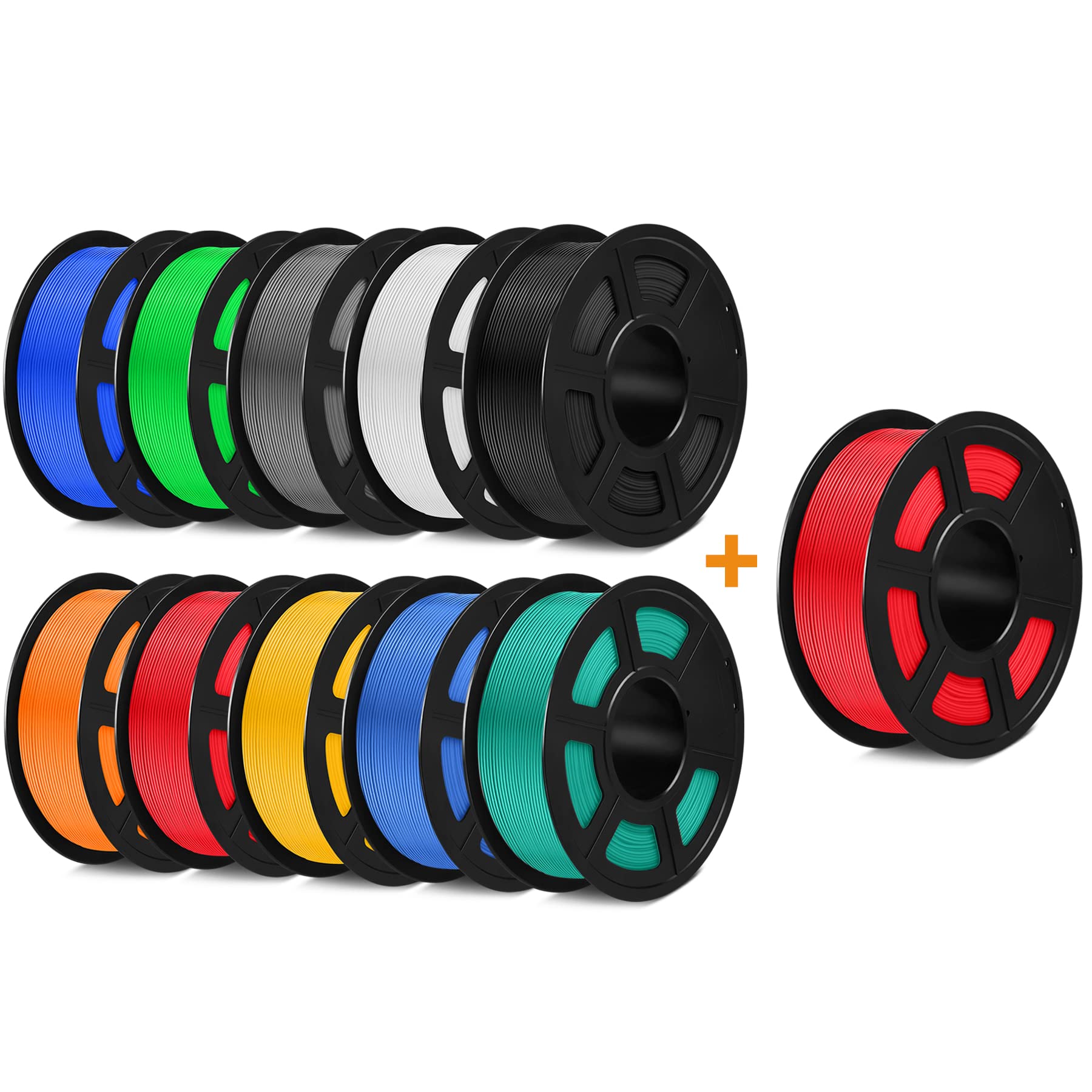 SUNLU PLA+ 3D Printer Filament 1.75mm 10KG Spool (11x1KG Multi-Color) High Precision +/-0.02mm for Smooth 3D Printing - Perfect for DIY Projects, Cosplay Props & Educational Models