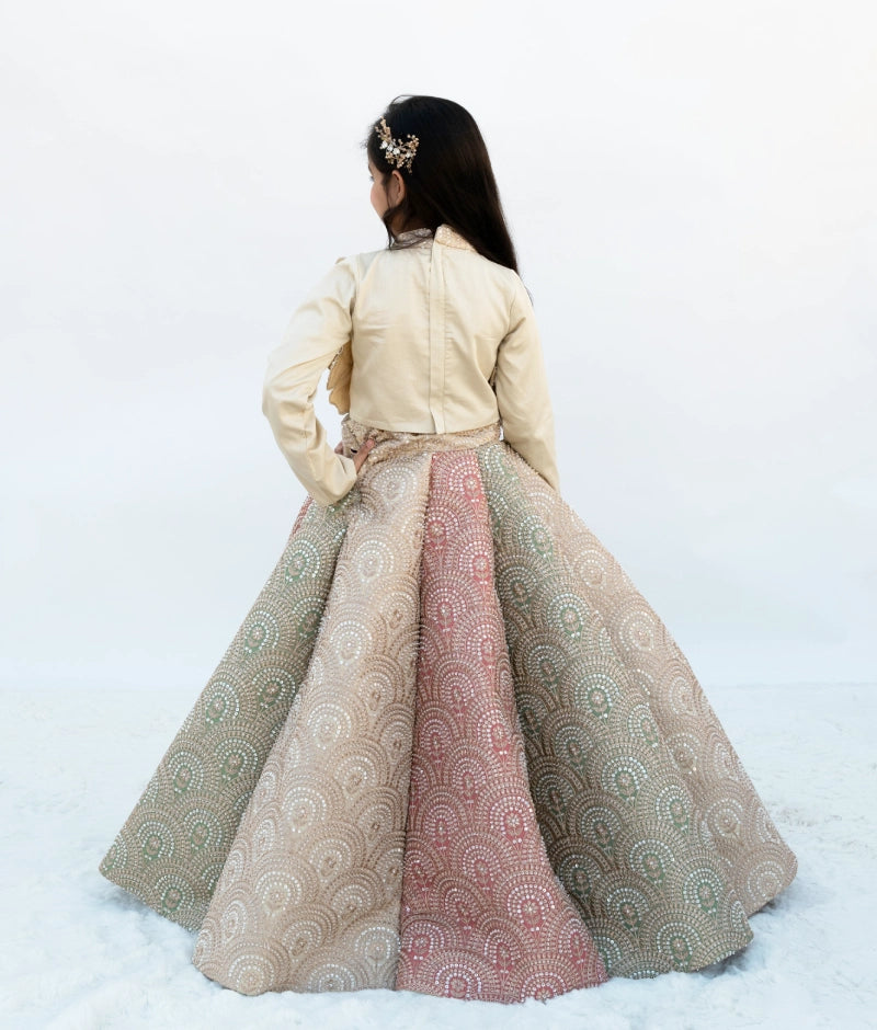 Golden Embroidered Lehenga Set for Women - Indian Bridal Party Wear - Perfect for Weddings, Festivals & Special Occasions