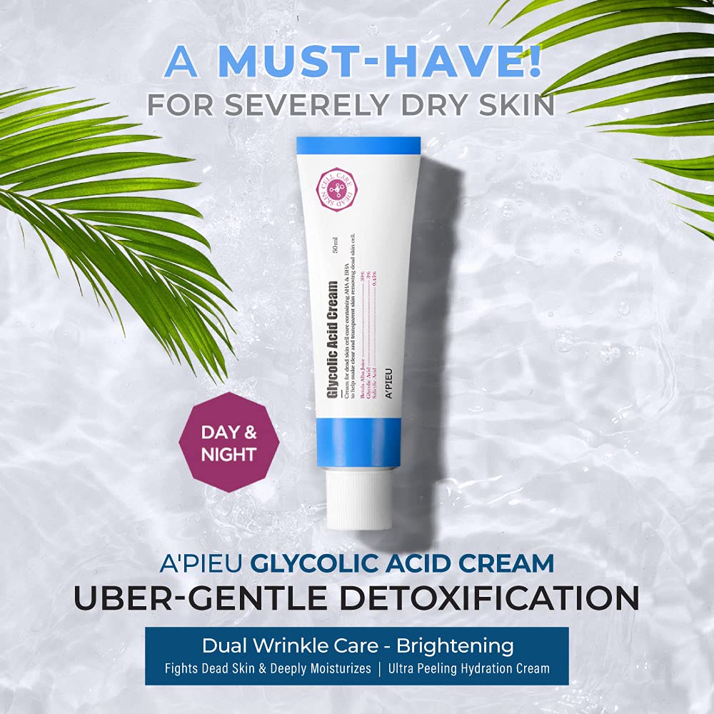 **A'PIEU Glycolic Acid Cream 1.69 fl oz (50ml) - Korean Exfoliating Peeling Gel for Smooth Skin - Brightening & Pore Care - Perfect for Night Routine & Acne-Prone Skin**