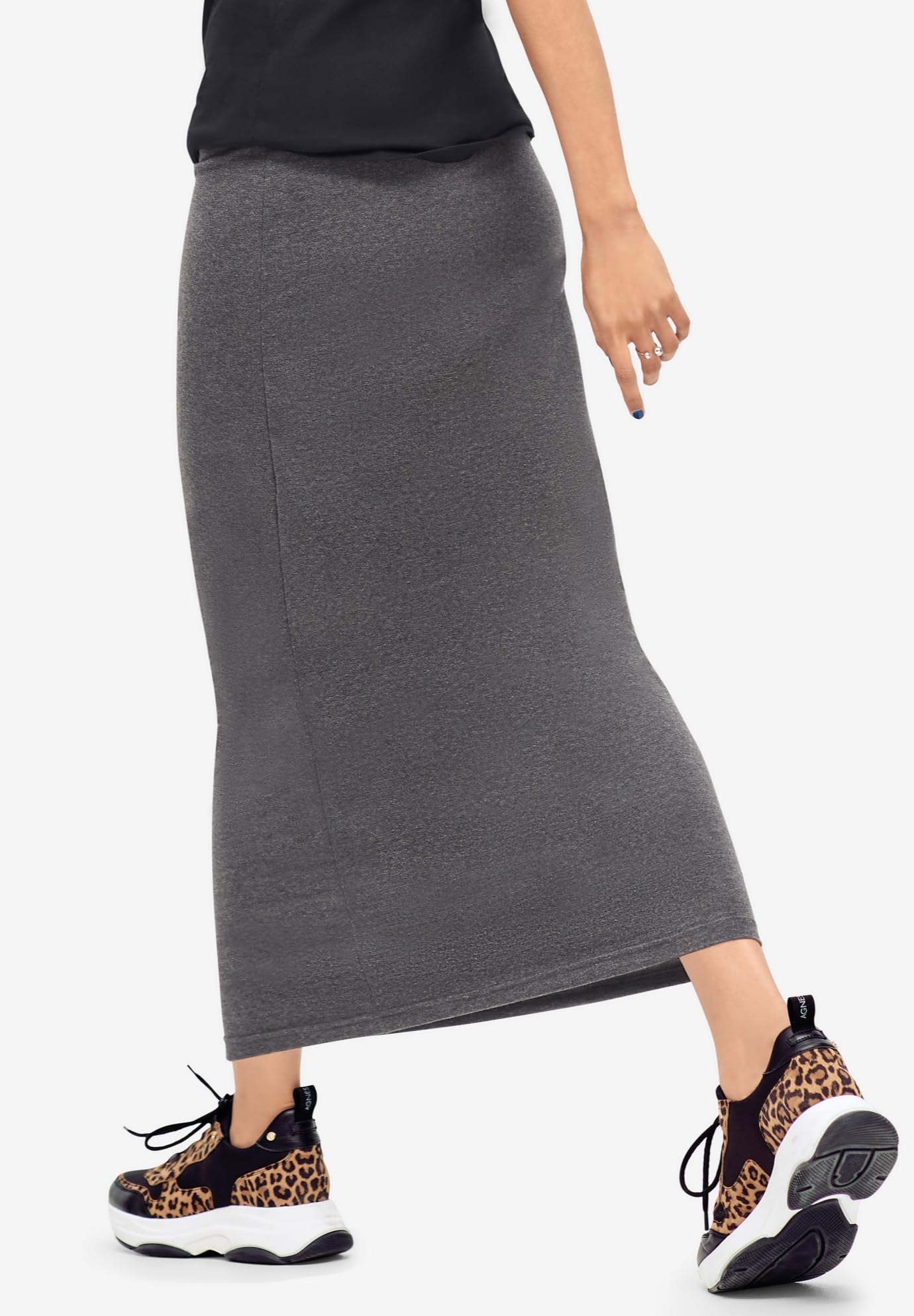 Ellos Women's Plus Size Knit Maxi Skirt - Flowy Long Skirt for Women, Comfortable Stretchy Midi Dress for Casual Wear, Beach, Vacation & Everyday Outfits