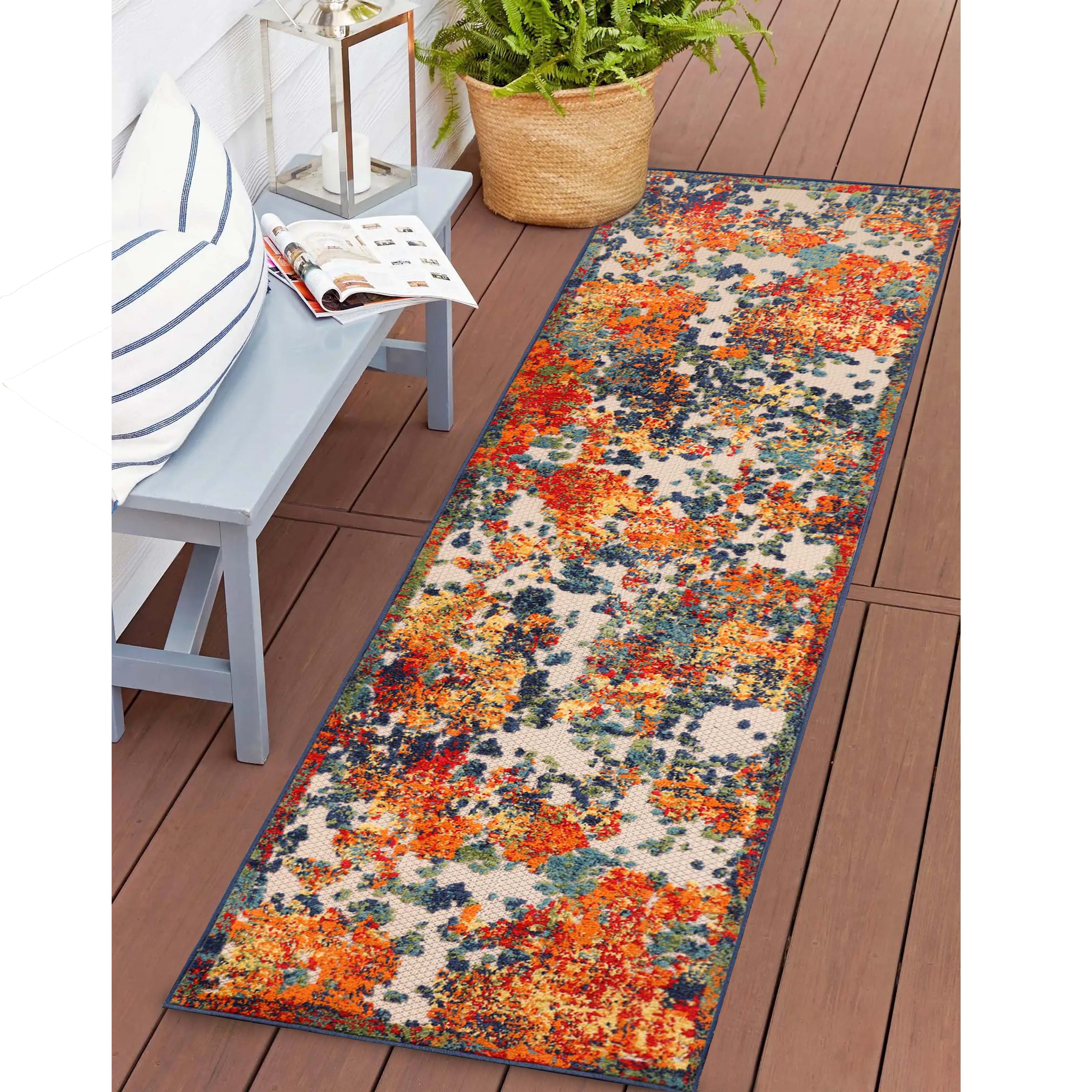 Kalina Modern Abstract Splatter Indoor Outdoor Area Rug Runner - Non-Slip Washable Floor Mat for Living Room Bedroom Patio Decor