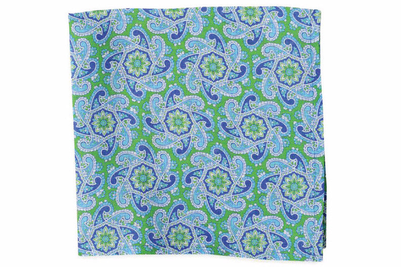 Stylish Green Derby Paisley Pocket Square for Men - Premium Silk Accessory for Weddings, Business & Formal Events
