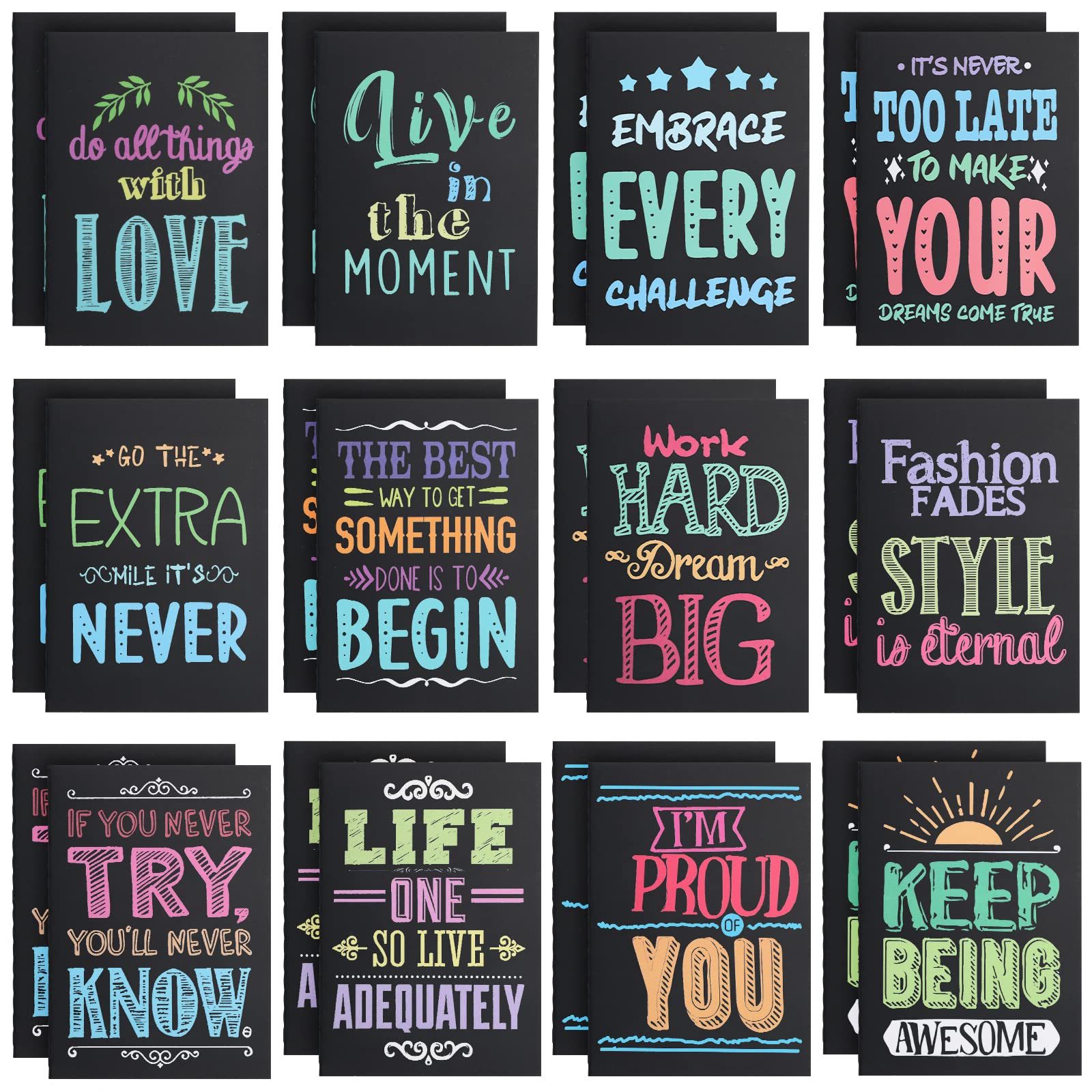 EOOUT 24 Pack Inspirational Notepads - 3.5” x 5.5” Mini Motivational Journals Bulk, Funny Pocket Notebooks with 12 Styles for Kids & Adults - Perfect for Office, School, Gifts, Coworkers, Teachers & Daily Encouragement Notes