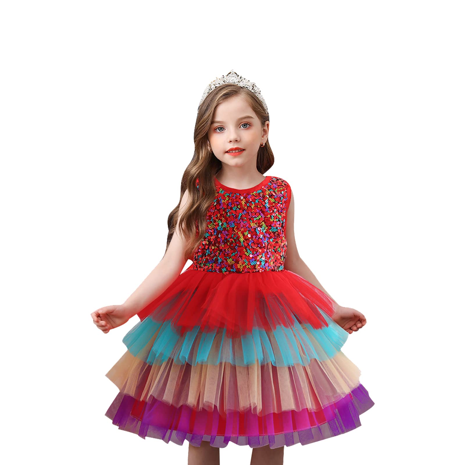 Girl's Ruffled Lace Sequin Tutu Dress - Elegant Party & Wedding Gown for Kids - Perfect for Birthday Celebrations, Flower Girl Outfits, and Special Occasions