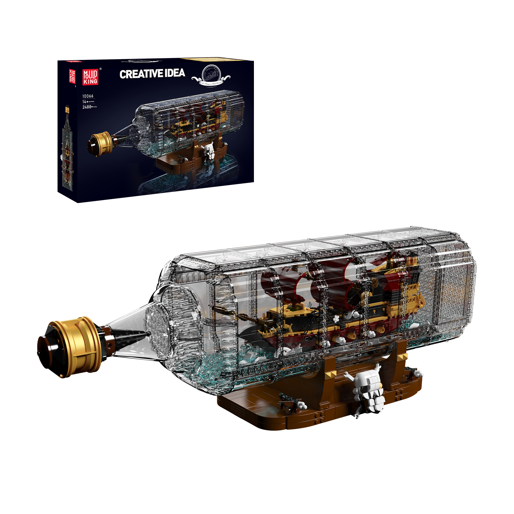 Mould King 10066 Queen Revenger Ship in a Bottle Building Set - 2,488 Piece Model Kit for Adults | DIY Pirate Ship Display for Home Office & Collectors