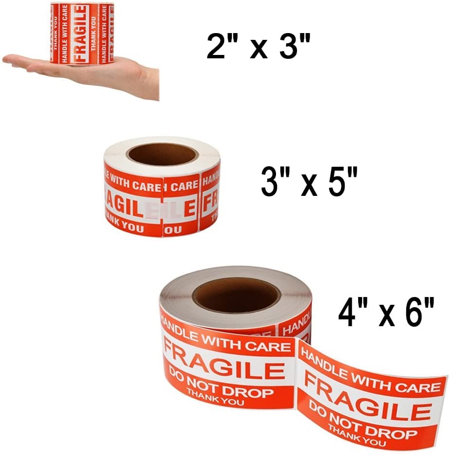 500 Large 4'' x 6'' Fragile Stickers Roll - Eye-Catching Handle with Care Shipping Labels - Do Not Drop Warning Stickers (6 Rolls) for Safe Package Delivery & Shipping Protection