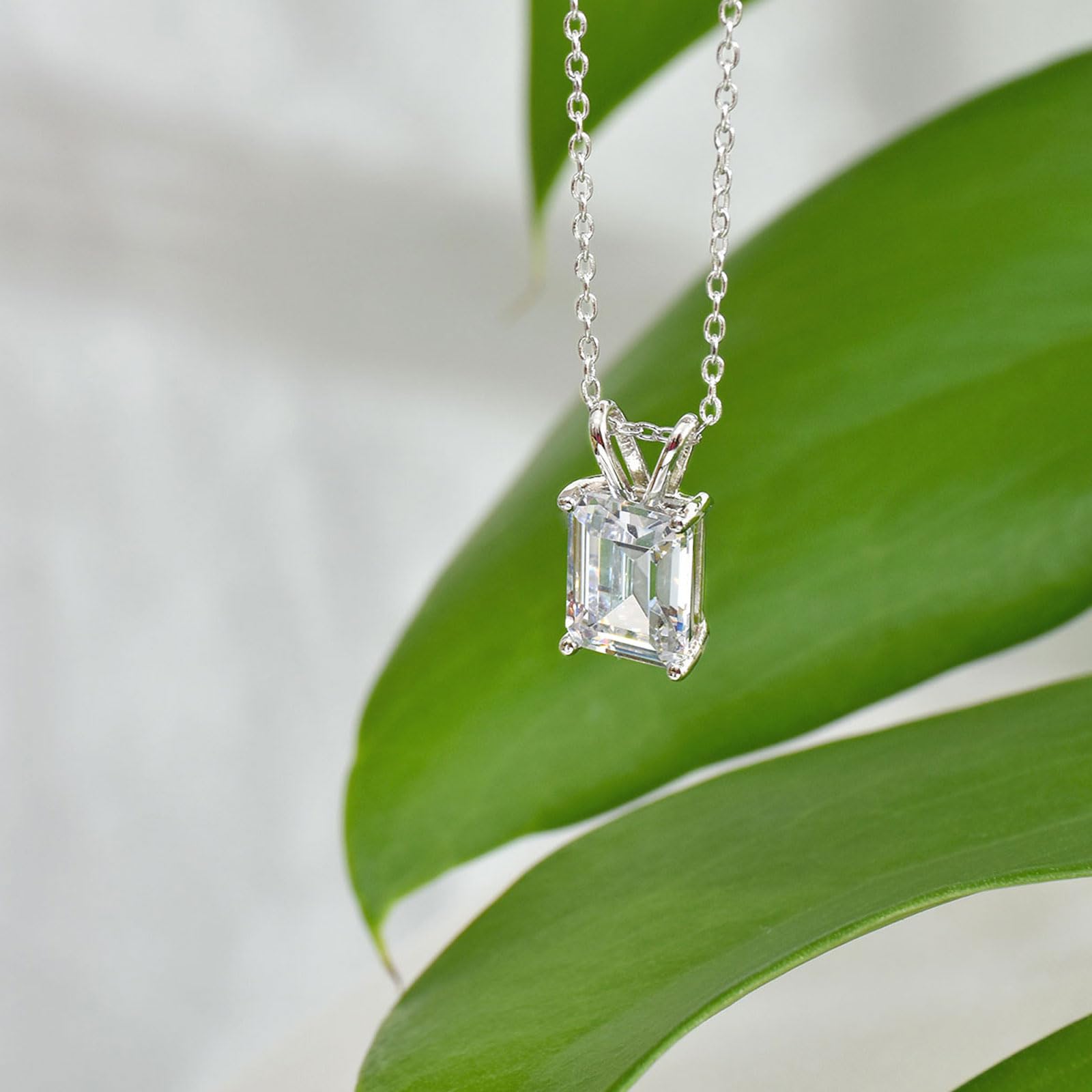 Elegant 925 Sterling Silver Emerald Cut Cubic Zirconia Solitaire Pendant Necklace for Women - Perfect for Weddings, Anniversaries & Special Occasions