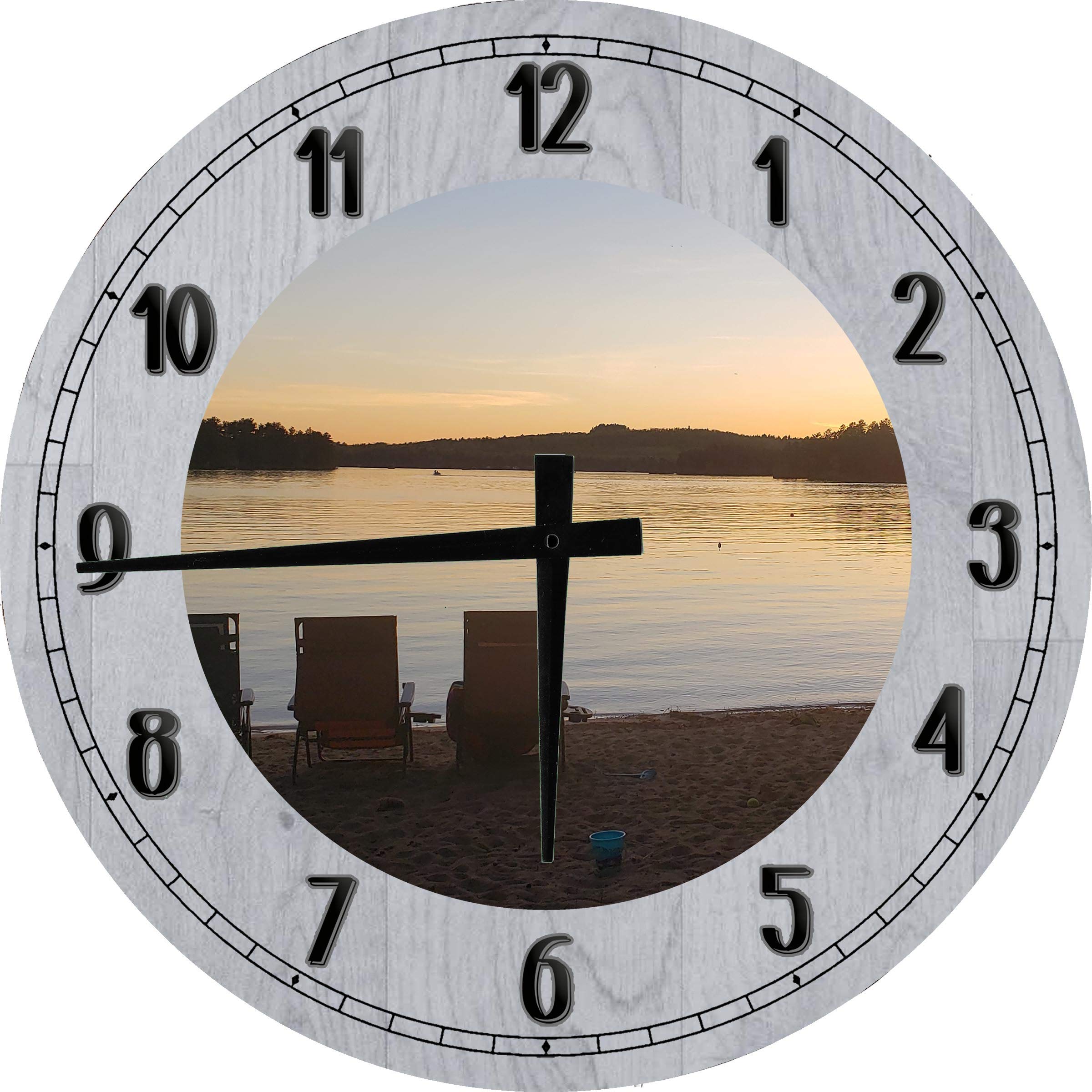 24 Inch Coastal Pond Wall Art - Large Round Nautical Wall Clock for Living Room Decor - Battery Operated Gray Clock - Perfect for Beach House, Office or Modern Home Décor