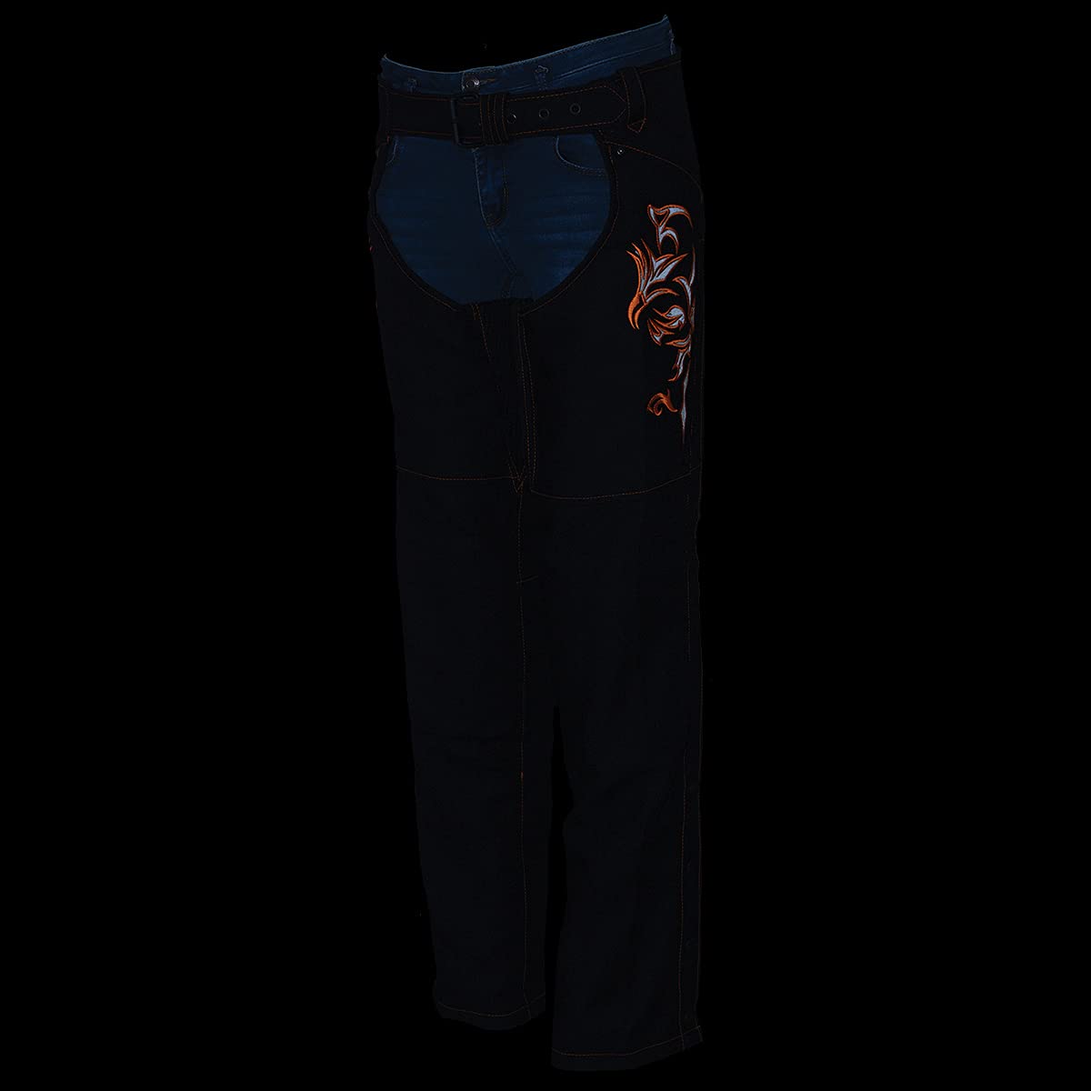 Milwaukee Leather SH1182 Women's Black & Pink Textile Motorcycle Riding Chaps with Tribal Embroidery - Perfect for Harley Davidson & Cruiser Bikes Riding Protection