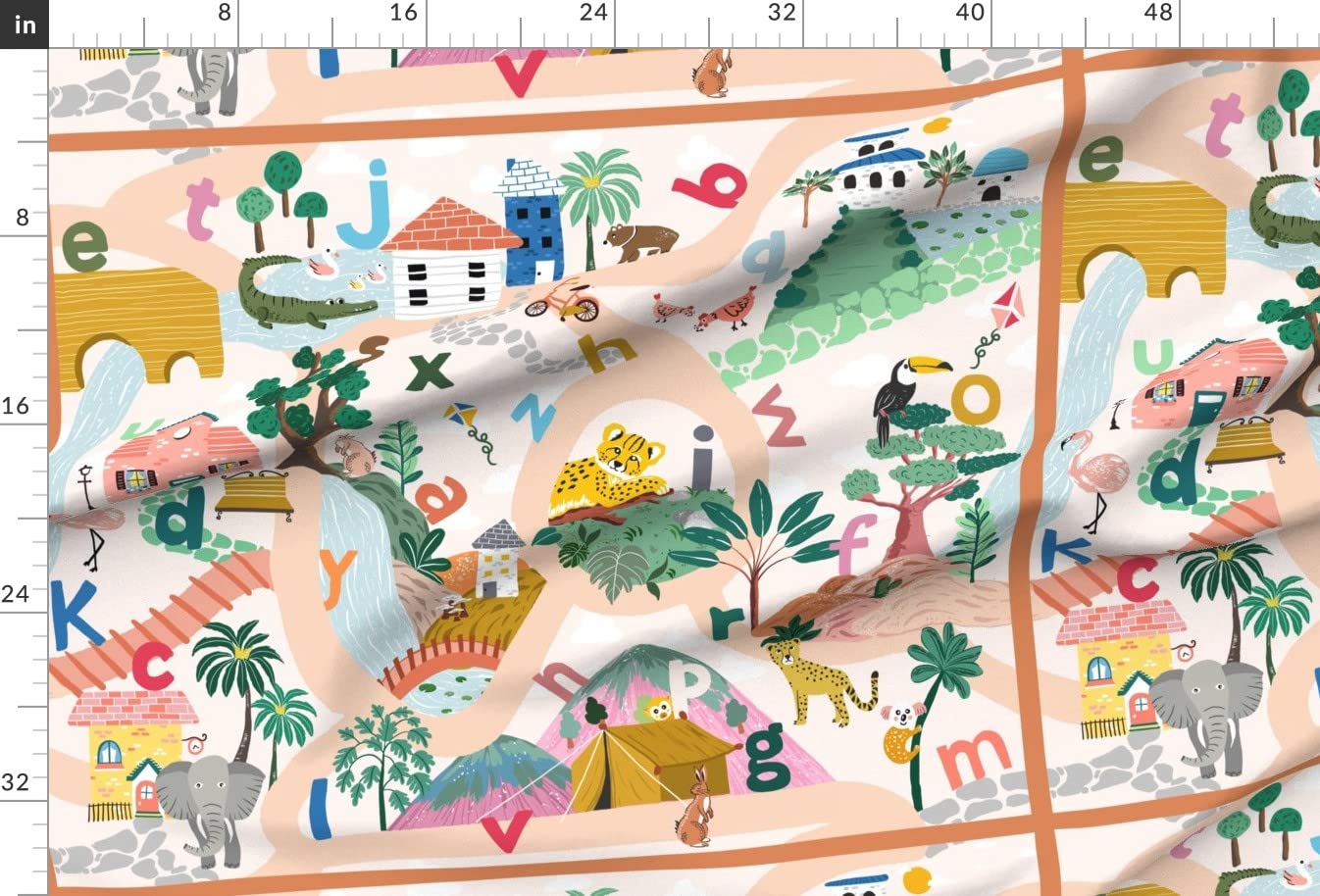 Jungle Animal Alphabet Play Mat - Printed Satin Fabric for Sewing & Decor