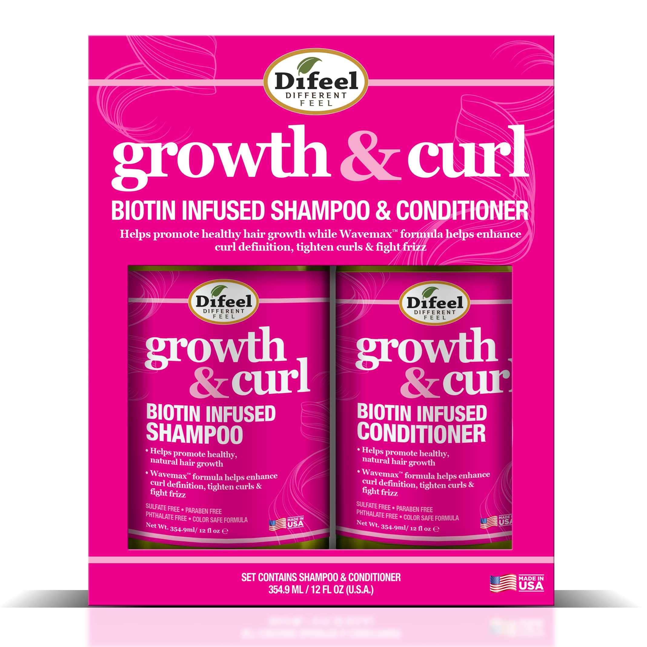 Difeel Biotin Shampoo & Conditioner Set 24oz - Hair Growth Treatment for Curly & Wavy Hair - Sulfate Free, Paraben Free, Phthalate Free - Unisex Hair Care Gift Set for Men & Women - Perfect for Daily Use & Salon-Quality Results at Home