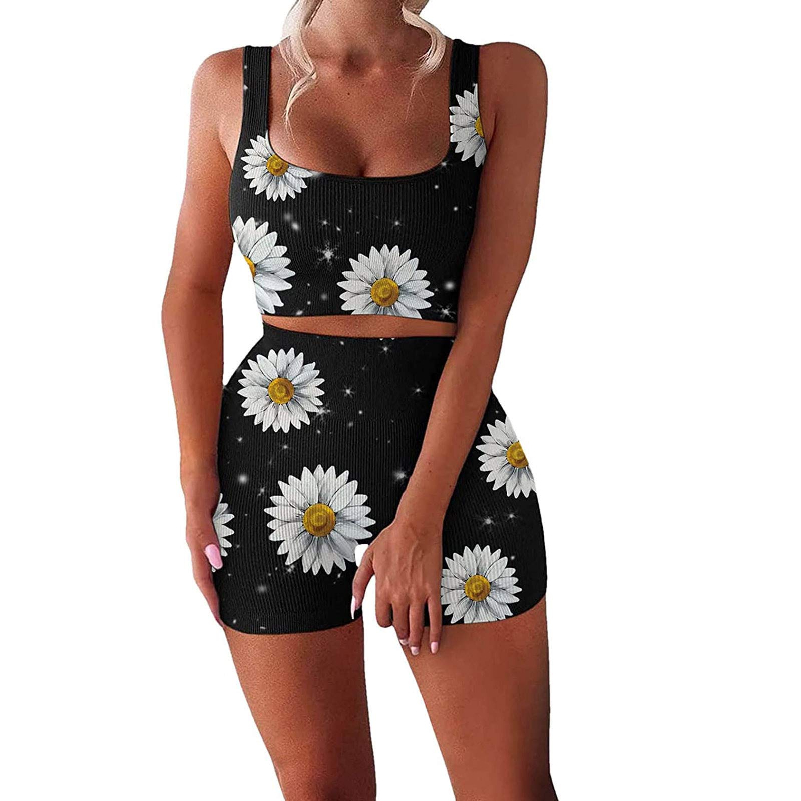 Seamless Ribbed 2-Piece Workout Set for Women - Crop Tank Top & High Waisted Shorts | Gym, Yoga & Activewear | Perfect for Running, Pilates & Fitness Training