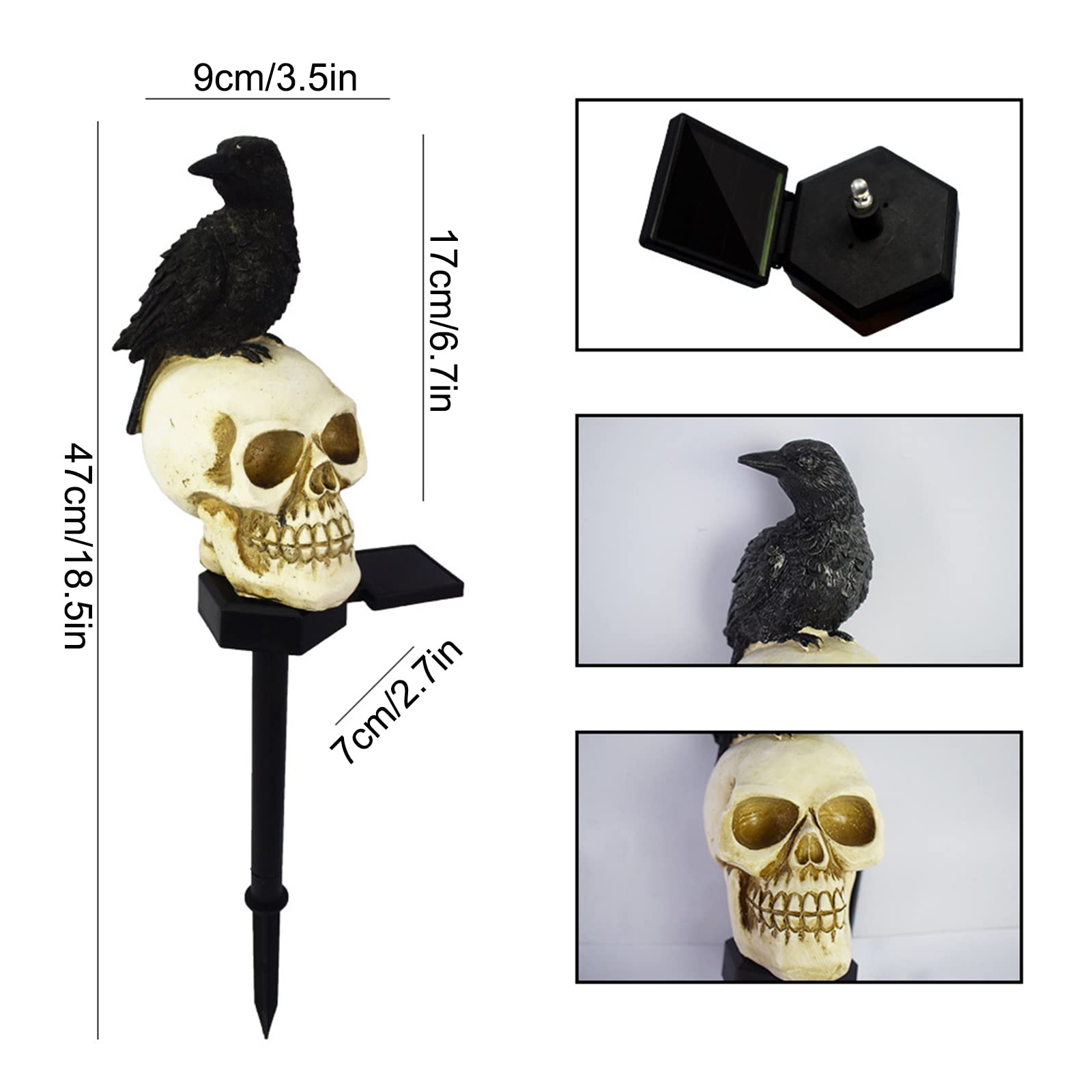 Halloween Solar Garden Lights Outdoor - Waterproof Skull Crow LED Stake Lights for Lawn, Patio, Backyard | Solar Powered Halloween Decorations for Yard, Pathway & Party Decor