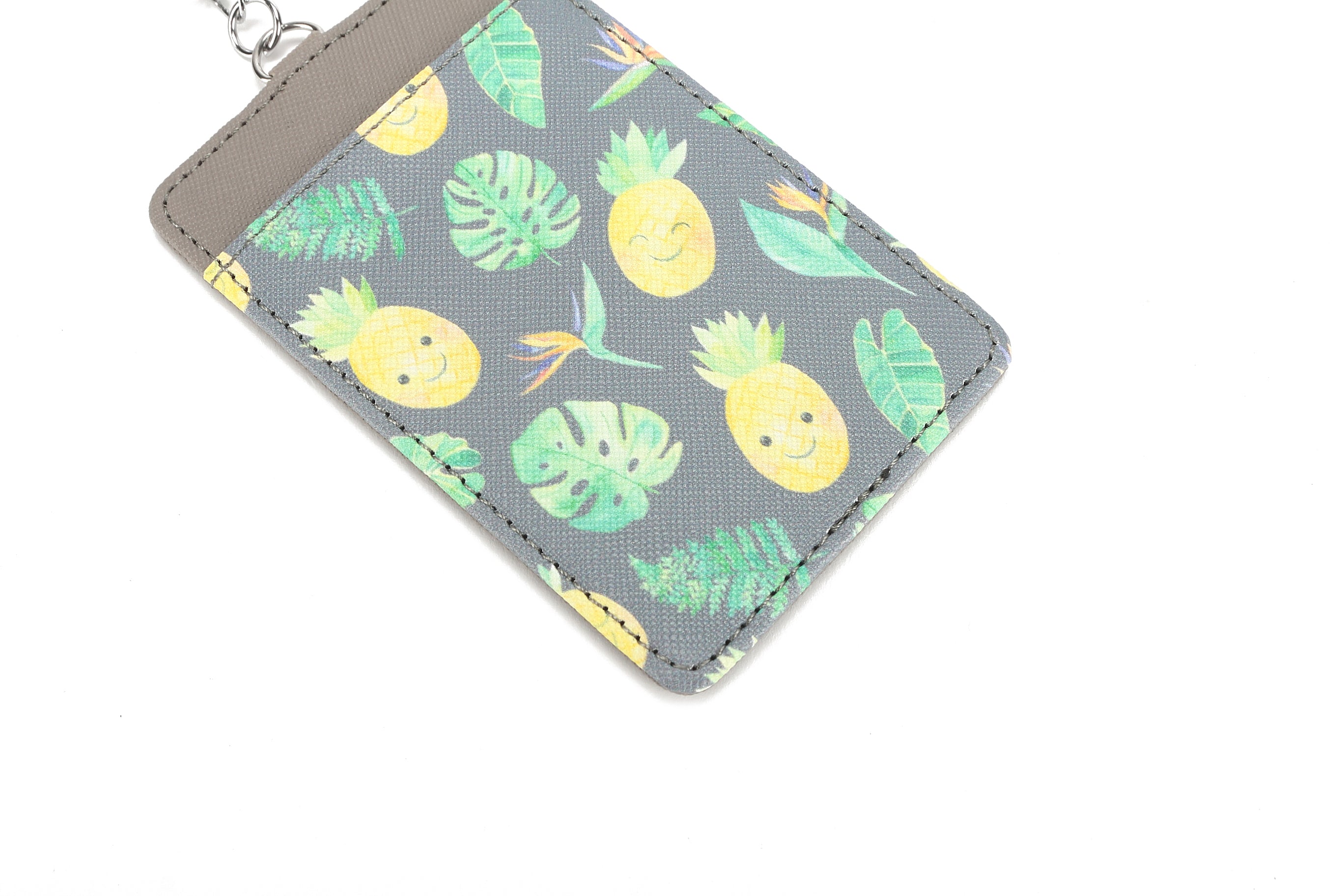 April Pineapple Monstera Grey Card Holder - Slim RFID Blocking Wallet for Credit Cards & ID - Perfect for Travel, Work, and Everyday Use