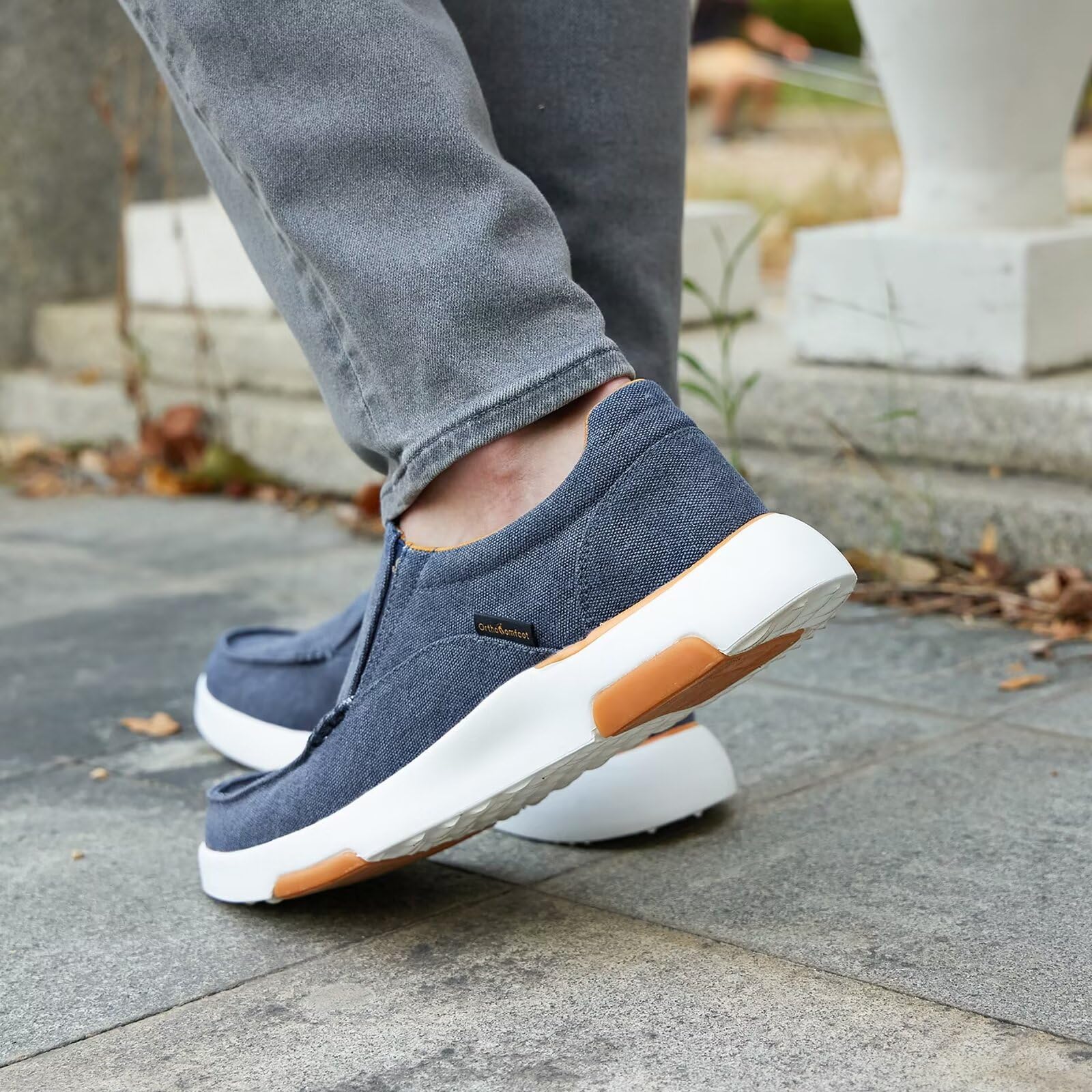 OrthoComfoot Men's Orthopedic Slip-On Shoes with Arch Support - Plantar Fasciitis Relief Loafers for Foot & Heel Pain | Comfortable Canvas Walking Shoes for Work, Travel & Daily Wear