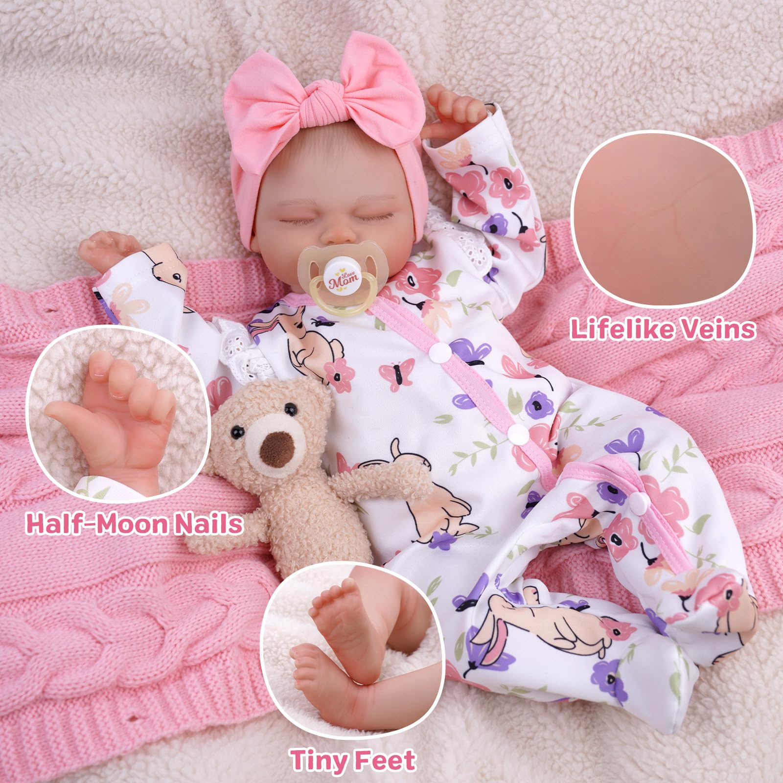 Lifelike Reborn Baby Doll Skylar - 17 Inch Realistic Newborn Baby Doll with Cute Smile & Headband, Sleeping Girl Doll for Kids Age 3+ | Perfect Gift for Toddlers, Collectors & Therapy Use