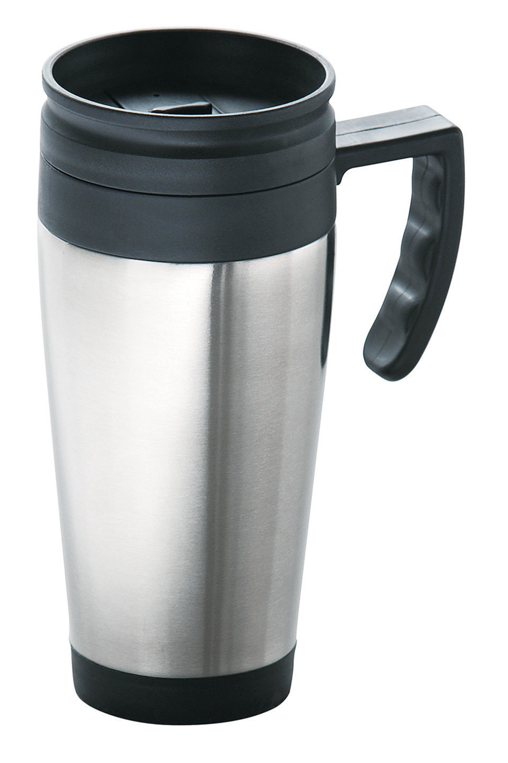 Premium Stainless Steel Drinking Mug with Black Plastic Handle - Insulated Hot & Cold Travel Cup for Coffee, Tea, and Beverages - Ideal for Office, Camping, and Outdoor Activities
