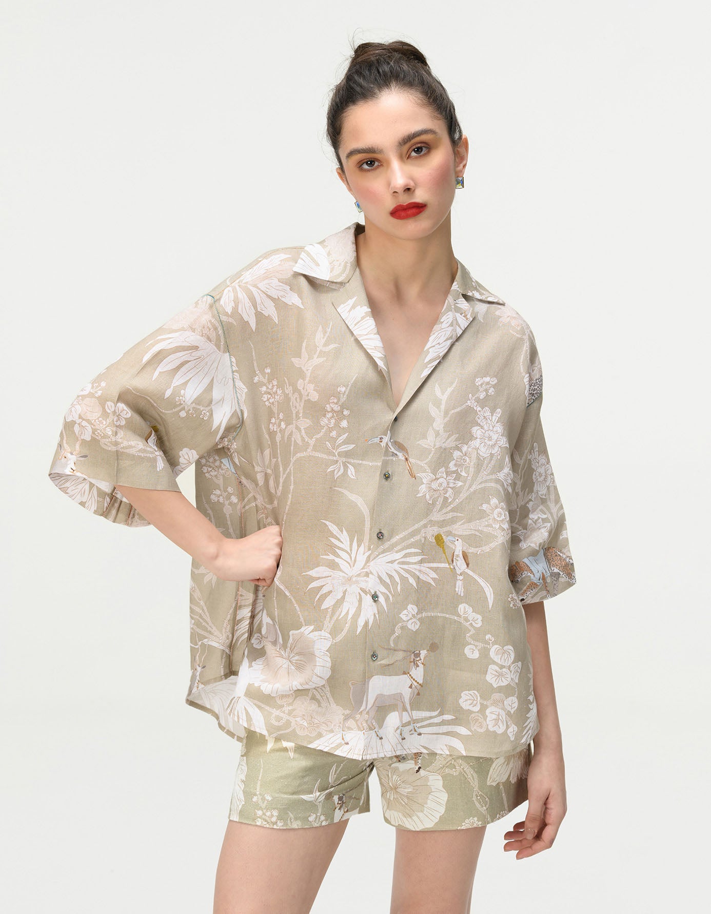 Oversized Linen Bush Shirt in Oyster Grey - Comfortable & Stylish Casual Wear for Outdoor Adventures & Summer Vacations