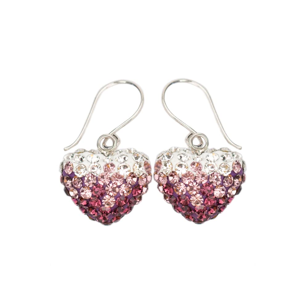 Crystal Pave Ombre Heart Dangling Silver Earrings for Women - Elegant Drop Dangle Jewelry for Valentine's Day, Anniversary, Wedding & Party Occasions