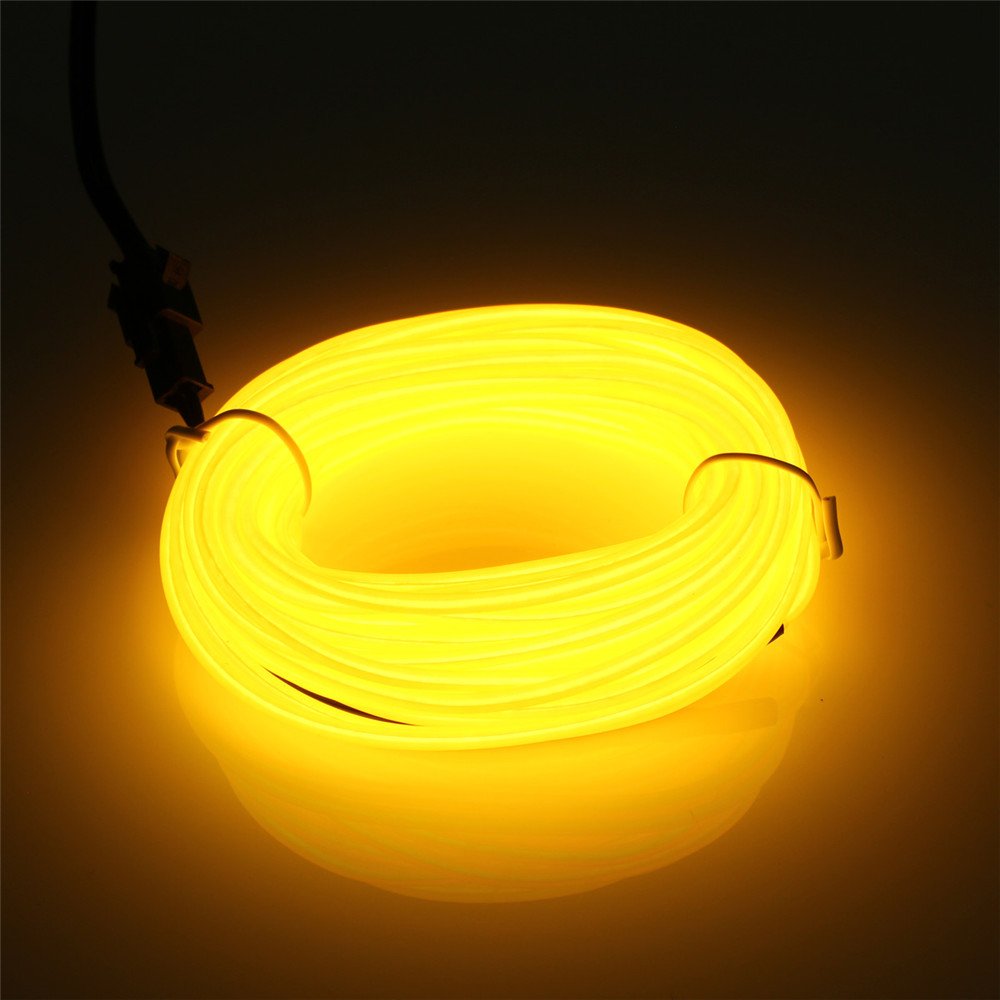 JIGUOOR 9.8ft EL Wire Battery Pack - Bright Neon Light Strip with 360° Illumination for DIY, Party, Halloween & Christmas Decorations - Neon Tube Rope Lights for Festival, Pub, Home & Outdoor Use (3m, Yellow)