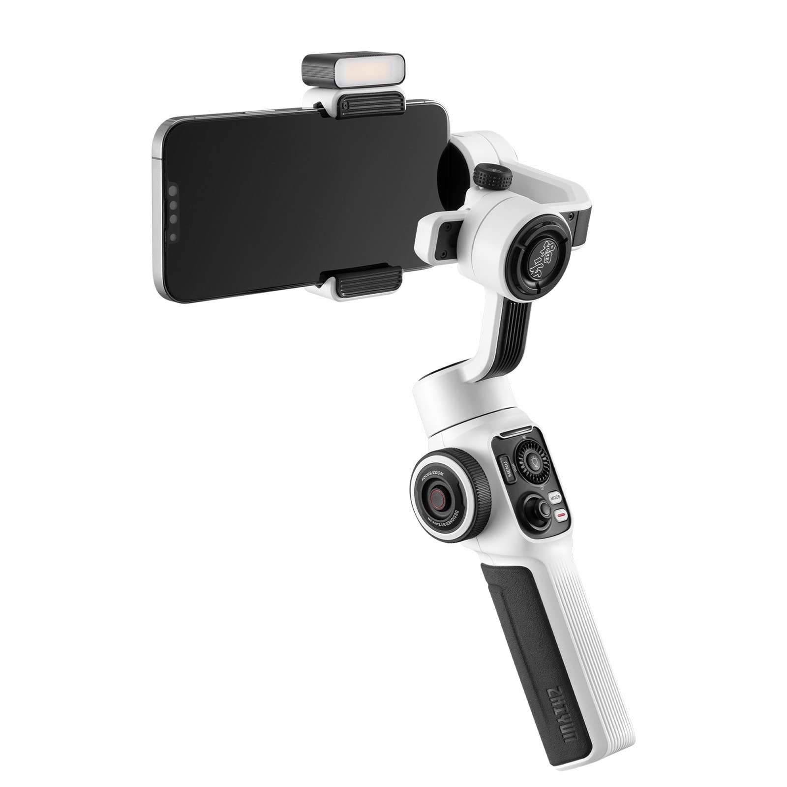 ZHIYUN Smooth 5S White Smartphone Gimbal Stabilizer for iPhone 14/13/12/11/SE & Samsung Android - 3-Axis Handheld Stabilizer with Mini LED Light for YouTube TikTok Vlogging, Live Streaming & Travel Videography