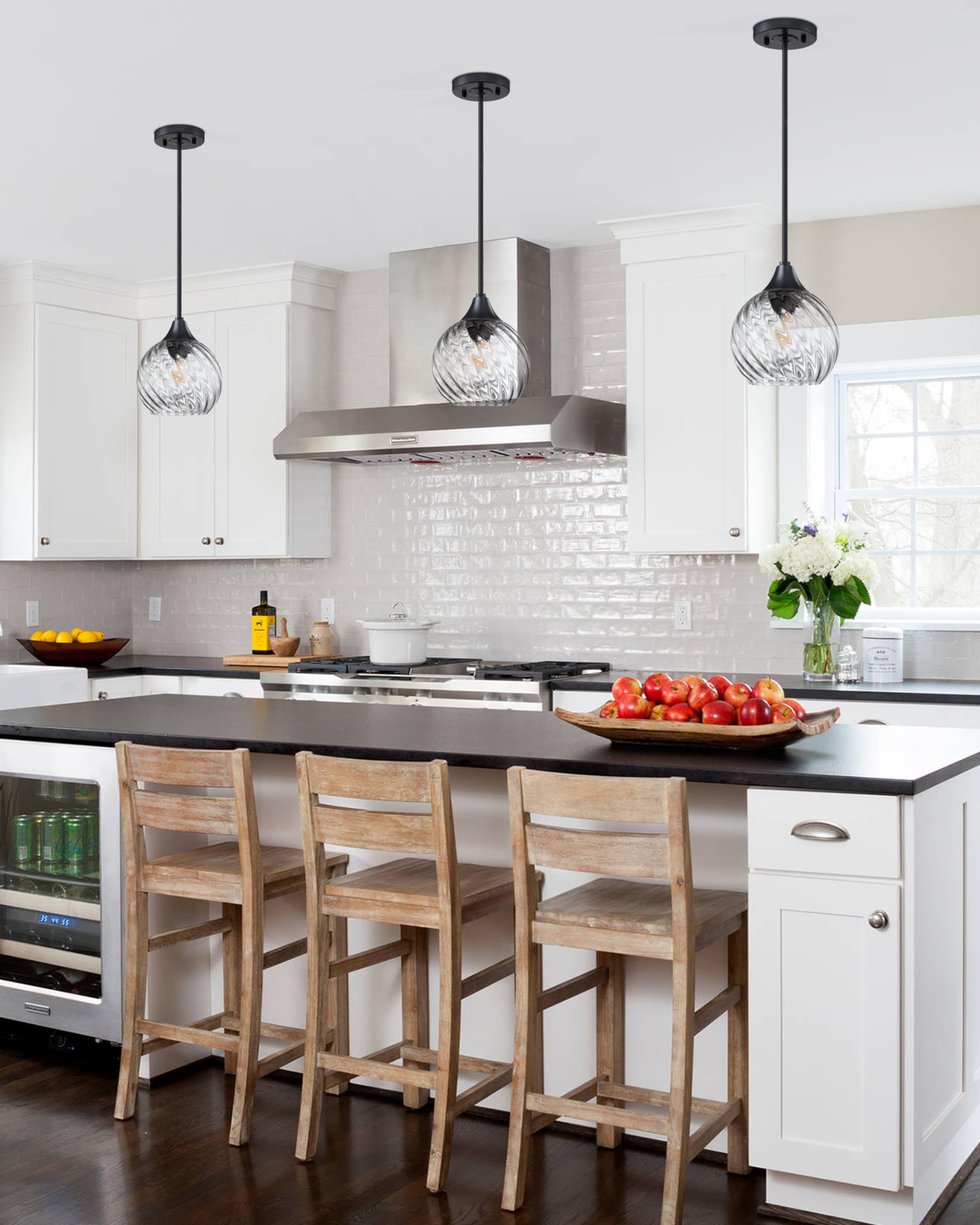 3 Pack Black Modern Farmhouse Pendant Lights - 6.3