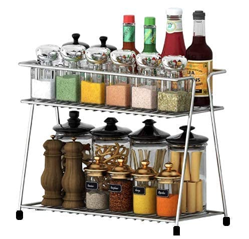 Stainless Steel Kitchen Rack Organizer - 2-Tier Space Saver for Utensils & Dishes - Perfect for Small Kitchens