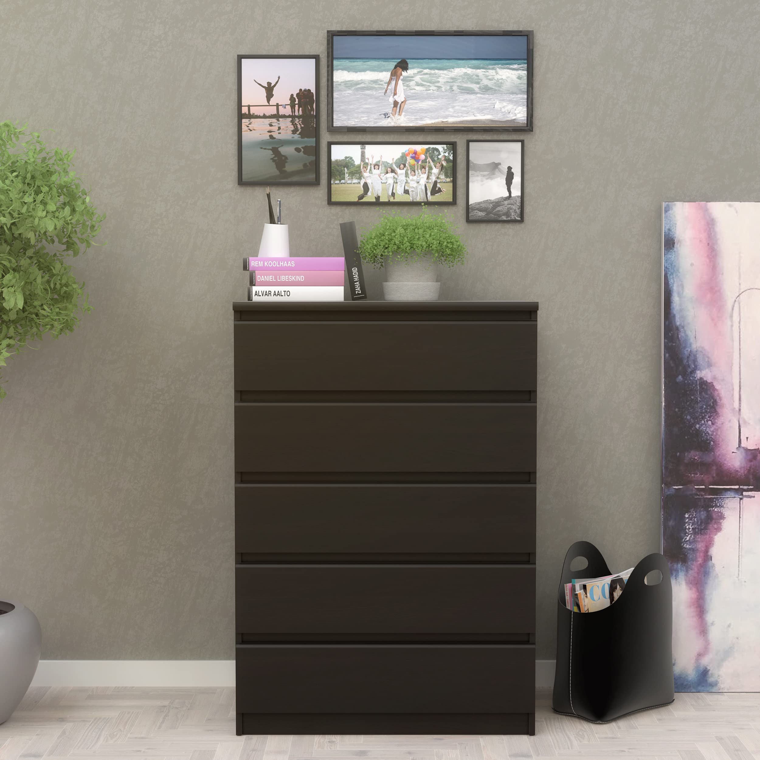 Tvilum Scottsdale 5-Drawer Chest Dresser in Coffee Brown - Modern Bedroom Storage Solution for Clothes, Linens & Accessories