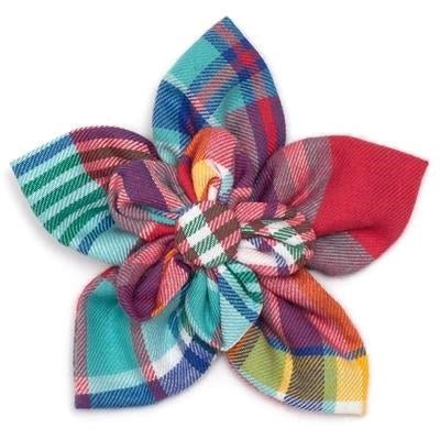 Coral Multi Plaid Flower Slides - Comfortable Summer Sandals for Women, Beach, Pool, and Outdoor Wear