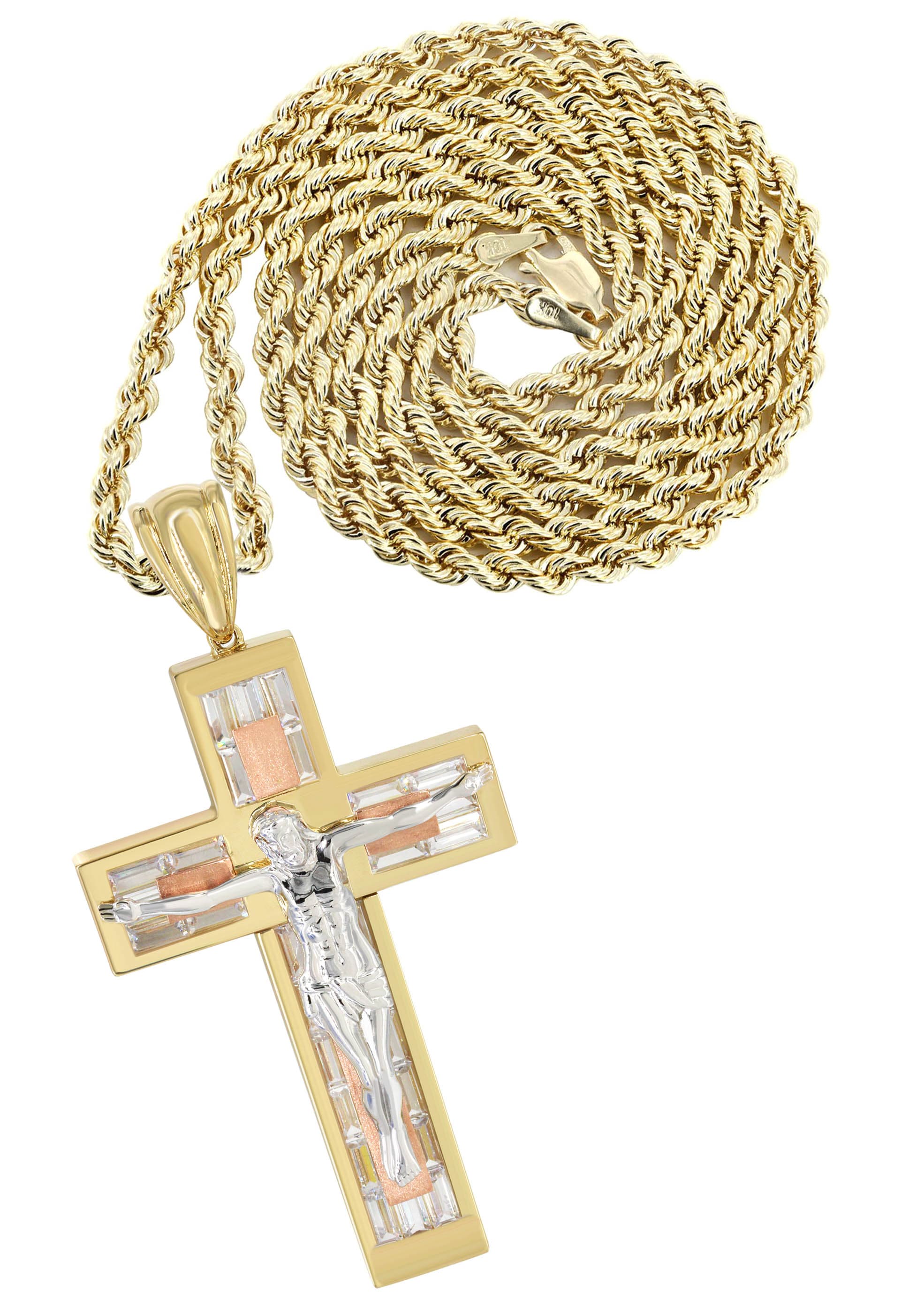 10K Yellow Gold Cross Crucifix Necklace for Women & Men - 47 Grams Solid Gold Religious Jewelry - Perfect for Baptism, First Communion, Confirmation & Gifts