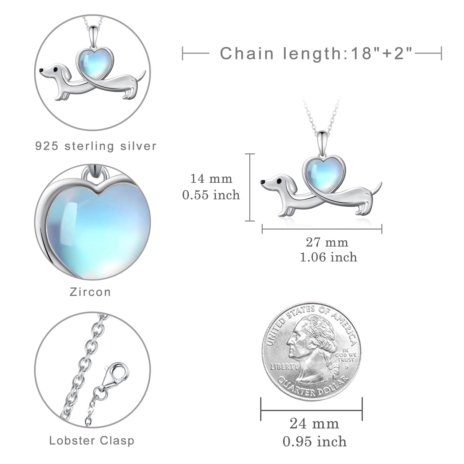 925 Sterling Silver Dachshund Necklace with Birthstone - Unique Dachshund Jewelry Gift for Women | Perfect for Birthday, Anniversary & Dog Lover Gifts