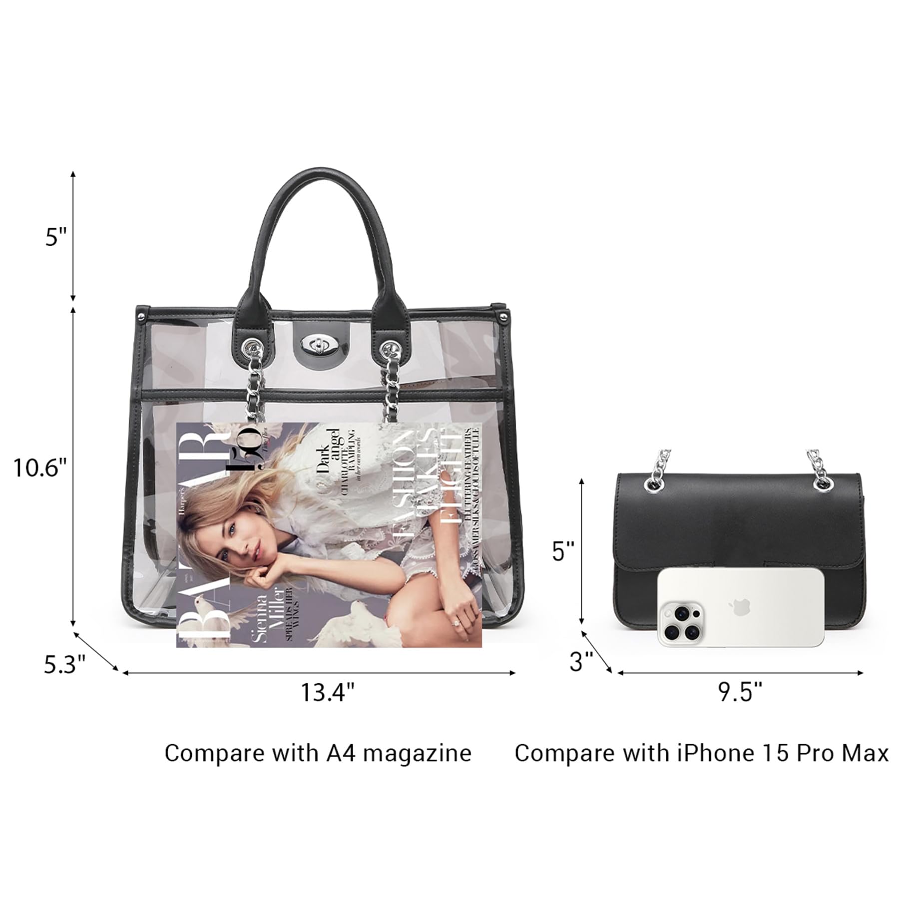 Stadium Approved Clear Tote Bag for Women - Large Transparent Crossbody Purse, 2-in-1 Shoulder Work Bag | Perfect for Concerts, Sports Events, Travel & Work Essentials