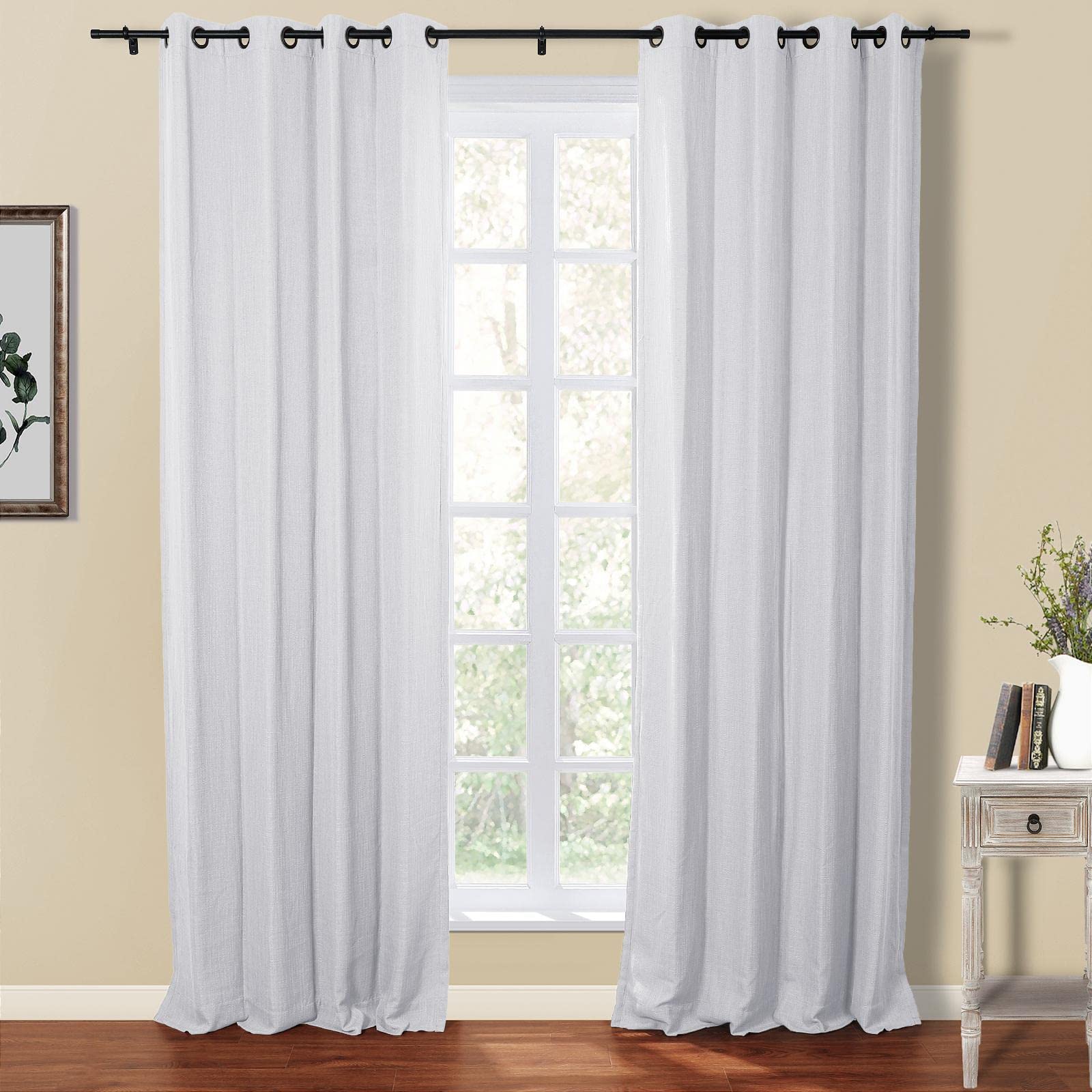 TWOPAGES White Faux Linen Blackout Curtains 96 Inches Long - Thermal Insulated Grommet Window Drapes for Living Room, Bedroom & Sliding Glass Doors (1 Panel) - Perfect for Light Control, Privacy & Home Decor