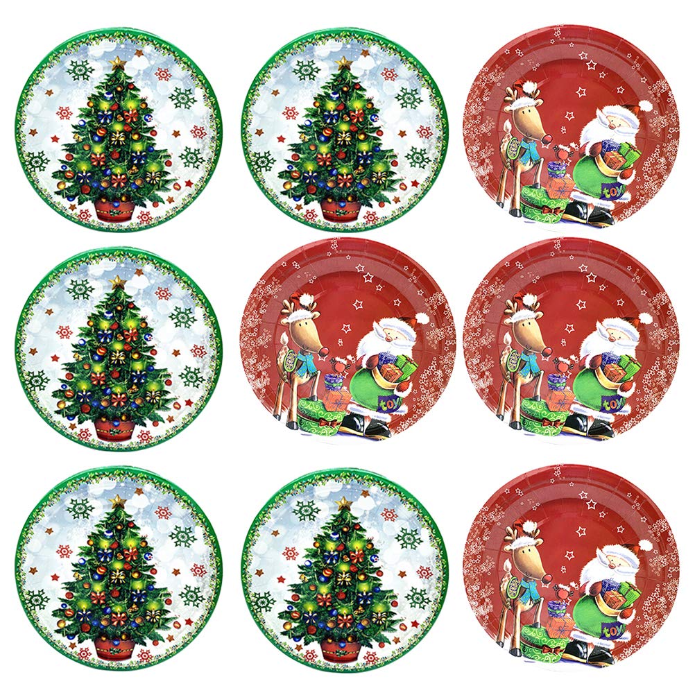 PartyKindom 24-Pack Christmas Themed Disposable Paper Plates - Assorted Colors for Holiday Parties, Birthday Celebrations & Festive Decorations - Perfect for Christmas Dinner, Office Parties & Family Gatherings