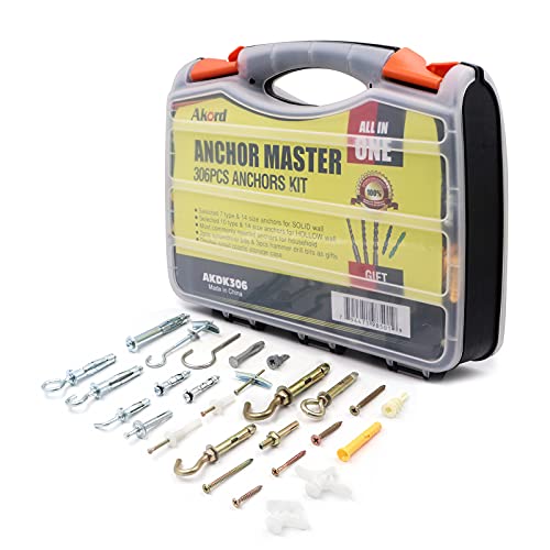 306-Piece Akord Anchors Assortment Kit - Hollow Wall Anchors & Solid Wall Anchors with Screws for Home Improvement, Furniture Assembly & DIY Projects