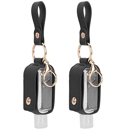 30ML/1oz Refillable Keychain Bottle - Small Travel Size Hand Sanitizer Holder for Soap, Shampoo & Lotion | Reusable Flip Cap Container (2 Black) | Perfect for Gym, Travel & Everyday Carry