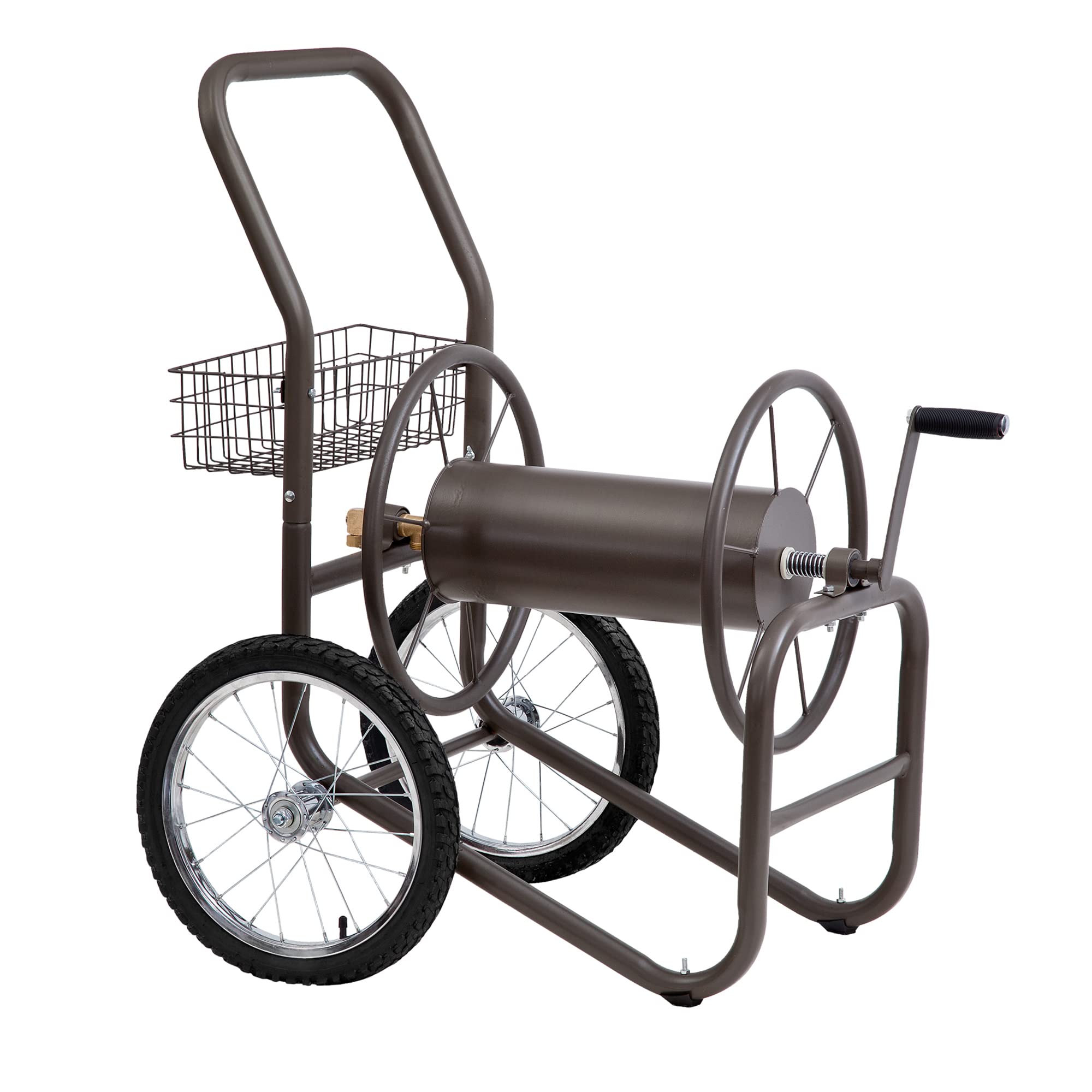 Liberty Garden 880 Industrial 2-Wheel Pneumatic Tire Garden Hose Reel Cart with 300ft Capacity - Heavy Duty Bronze Outdoor Watering System for Lawn, Yard & Garden Irrigation