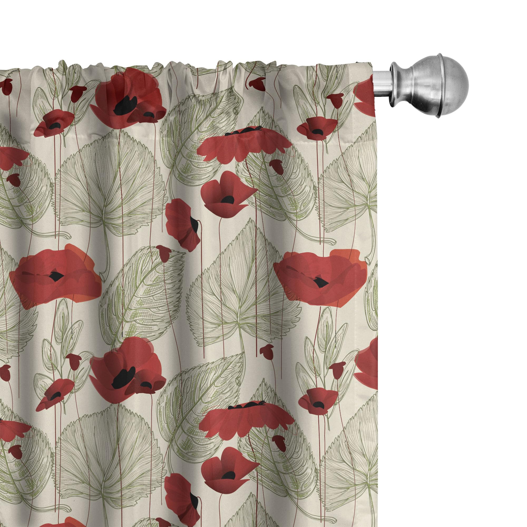 Ambesonne Poppy Flower Curtains - Sketchy Tree Leaves Rural Floral Design, Nature Inspired Window Treatments, 2 Panel Set for Living Room & Bedroom (28