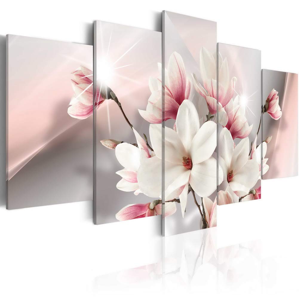 Magnolia in Bloom Modern White Flower Painting - Floral Canvas Wall Art 5 Panels Framed Artwork for Bedroom Decor - Perfect for Living Room, Office & Home Interior Design