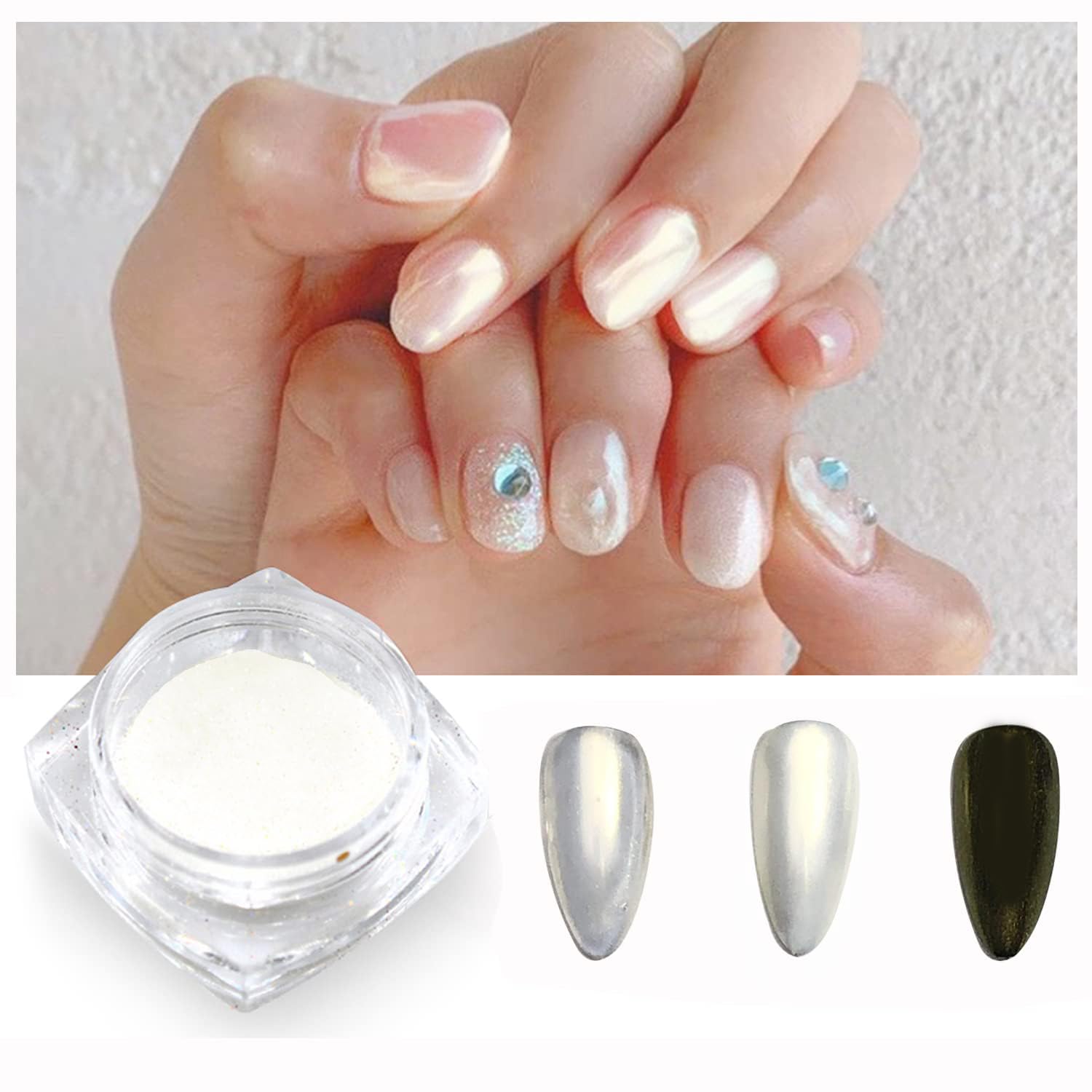 Mirror Pearl Nail Chrome Powder - White Pearl Nail Art Flakes for Manicure & Nail Decoration (1 Box) | Perfect for Gel Polish, Acrylic Nails & DIY Nail Designs