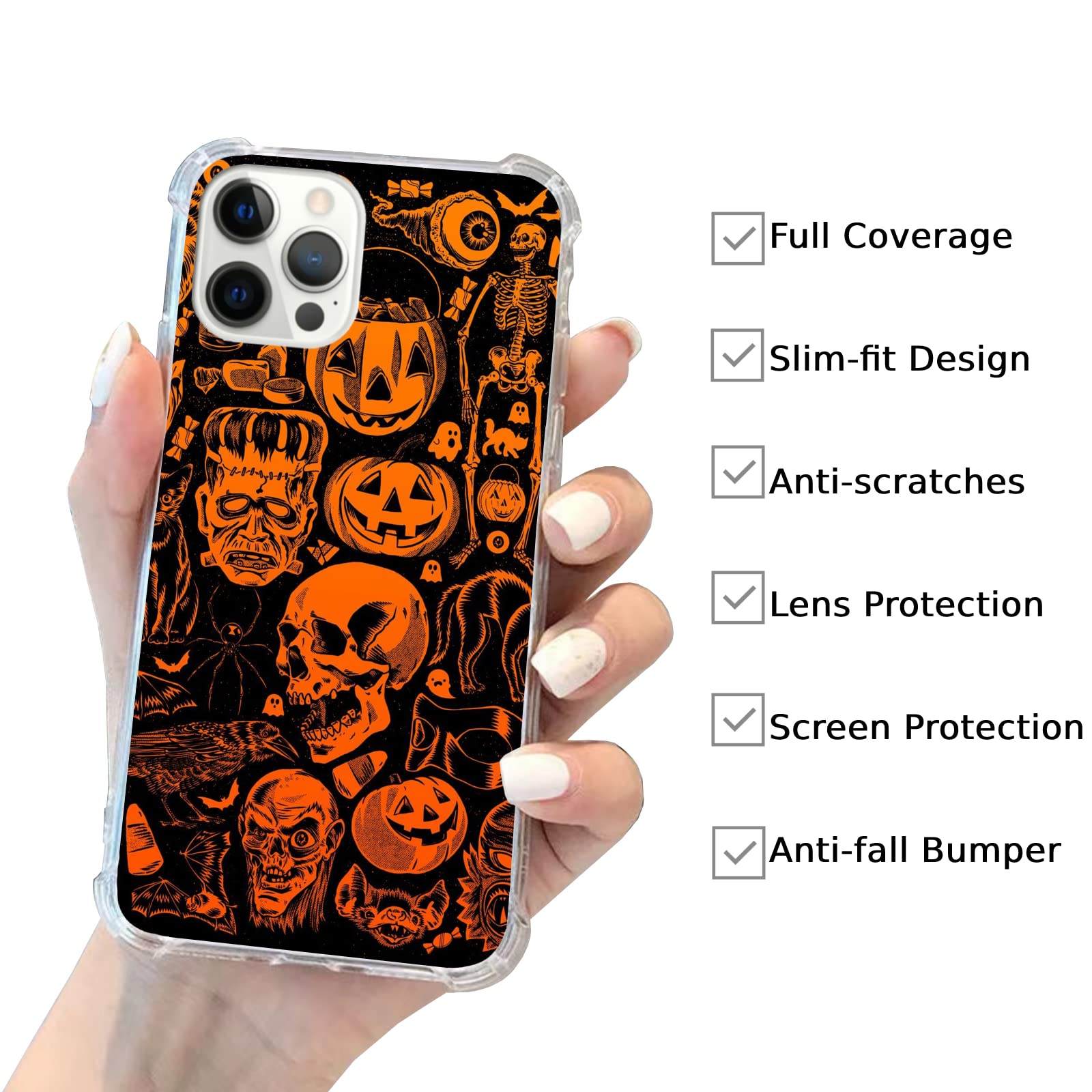 Halloween Skull Phone Case for iPhone 11 Pro Max - Spooky Pumpkin Design, Shockproof TPU Bumper Cover | Perfect for Halloween Parties, Cosplay & Gothic Style Accessories