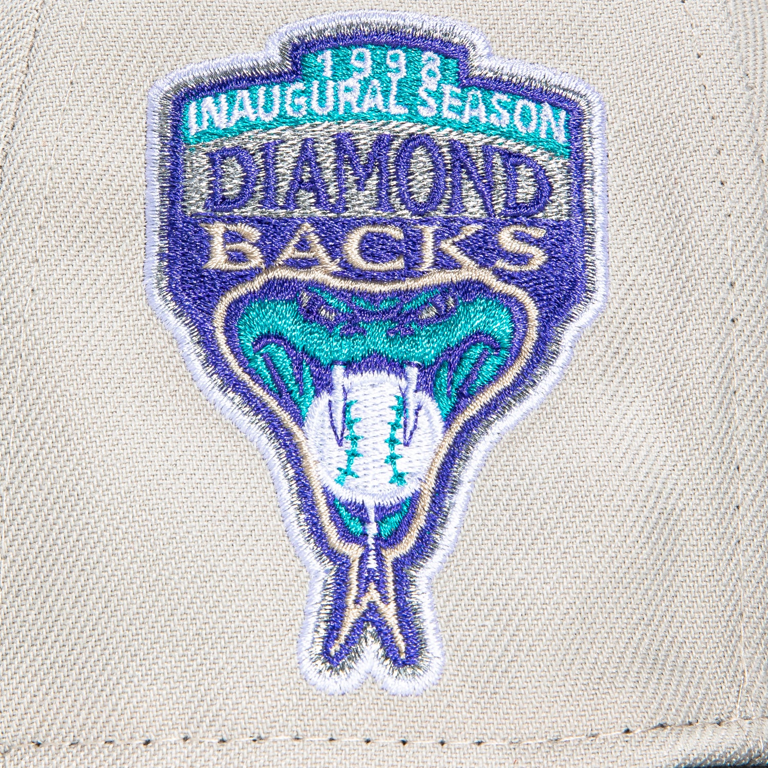 New Era 59Fifty Flawless Script Arizona Diamondbacks Inaugural Patch Hat - Stone & Black | Official MLB Baseball Cap for Fans, Games & Streetwear Fashion