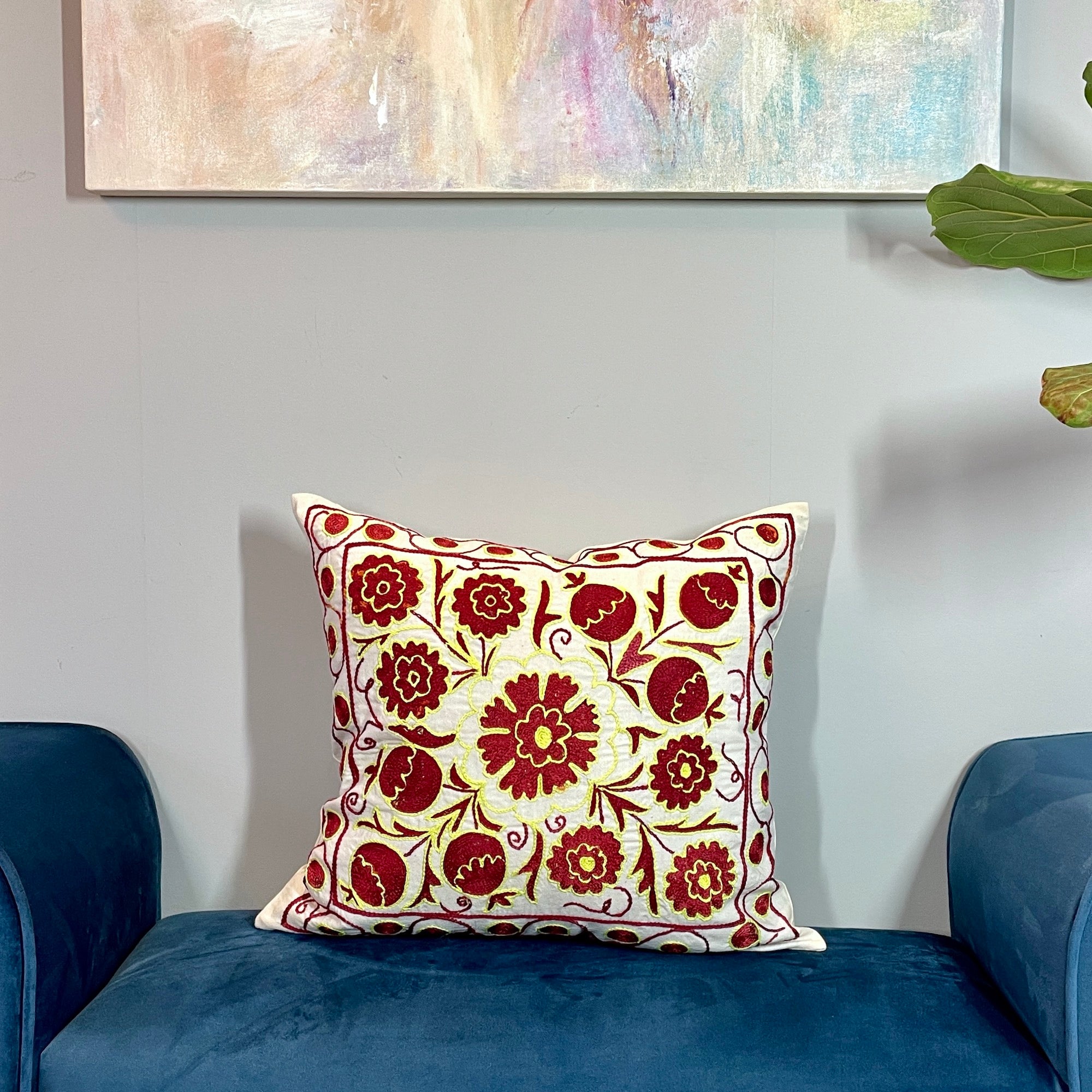 Handmade Suzani Cushion Ephesus - Bohemian Decorative Throw Pillow Cover for Sofa, Bed, Living Room - Perfect for Home Decor & Gift Giving