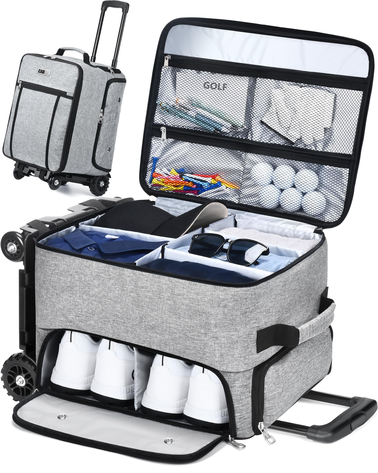 **CAB55 4-Wheel Golf Trunk Organizer – 2-Layer Waterproof Car Storage with Ventilated Shoe Compartment (Fits 2 Pairs) – Perfect for Golf Gear, Clothes & Accessories – Ideal for Golfers & Travel Enthusiasts**